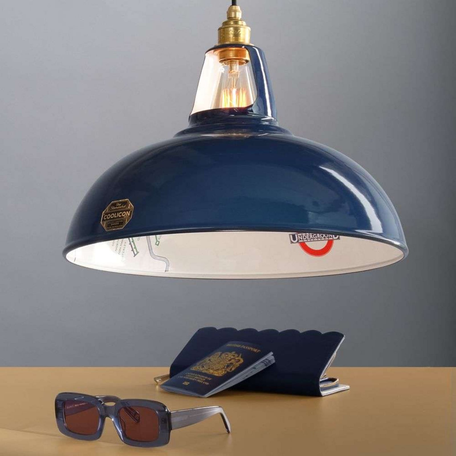 Large 1933 Design Pendelleuchte, Ø 40 cm, blau Coolicon - Wohnzimmer - Metall