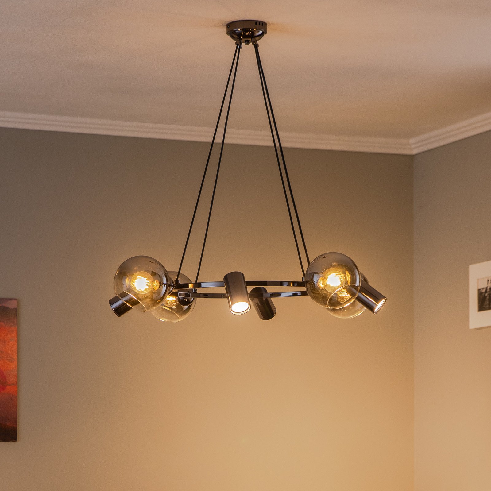Lucea Lampă suspendată Zerde 4+4 Ø 82 cm negru-crom 8 becuri - Camera de zi / sufragerie - Metal