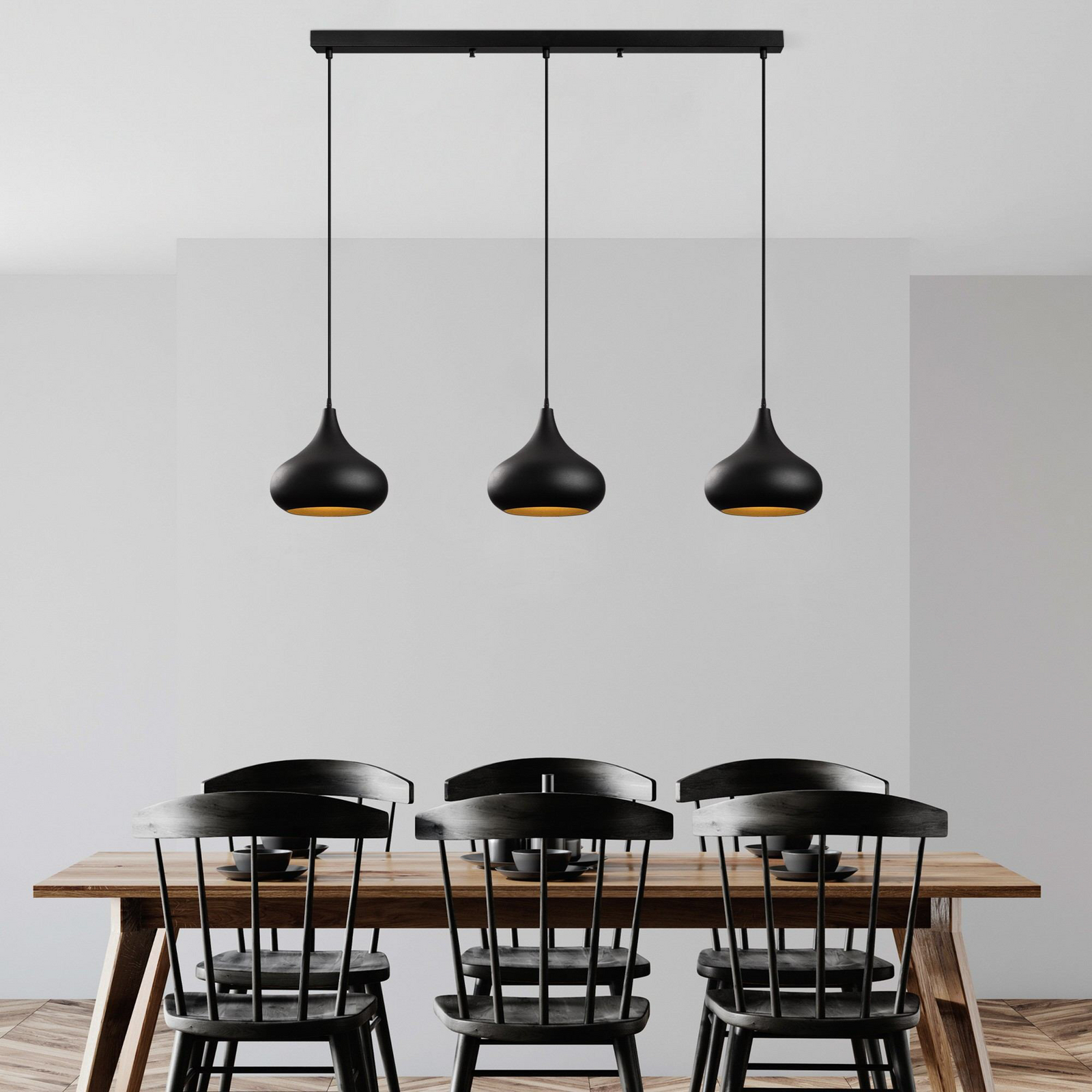 Muba pendant light, black, length 120 cm, metal