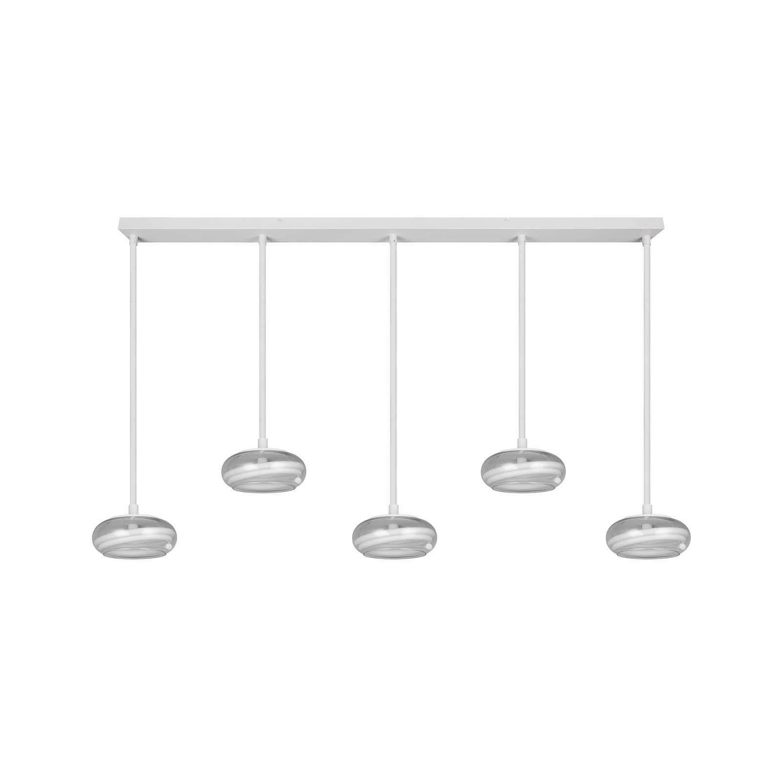 Lampada LED a sospensione Tarsia, bianco opaco, lunghezza 161 cm, vetro, a 5