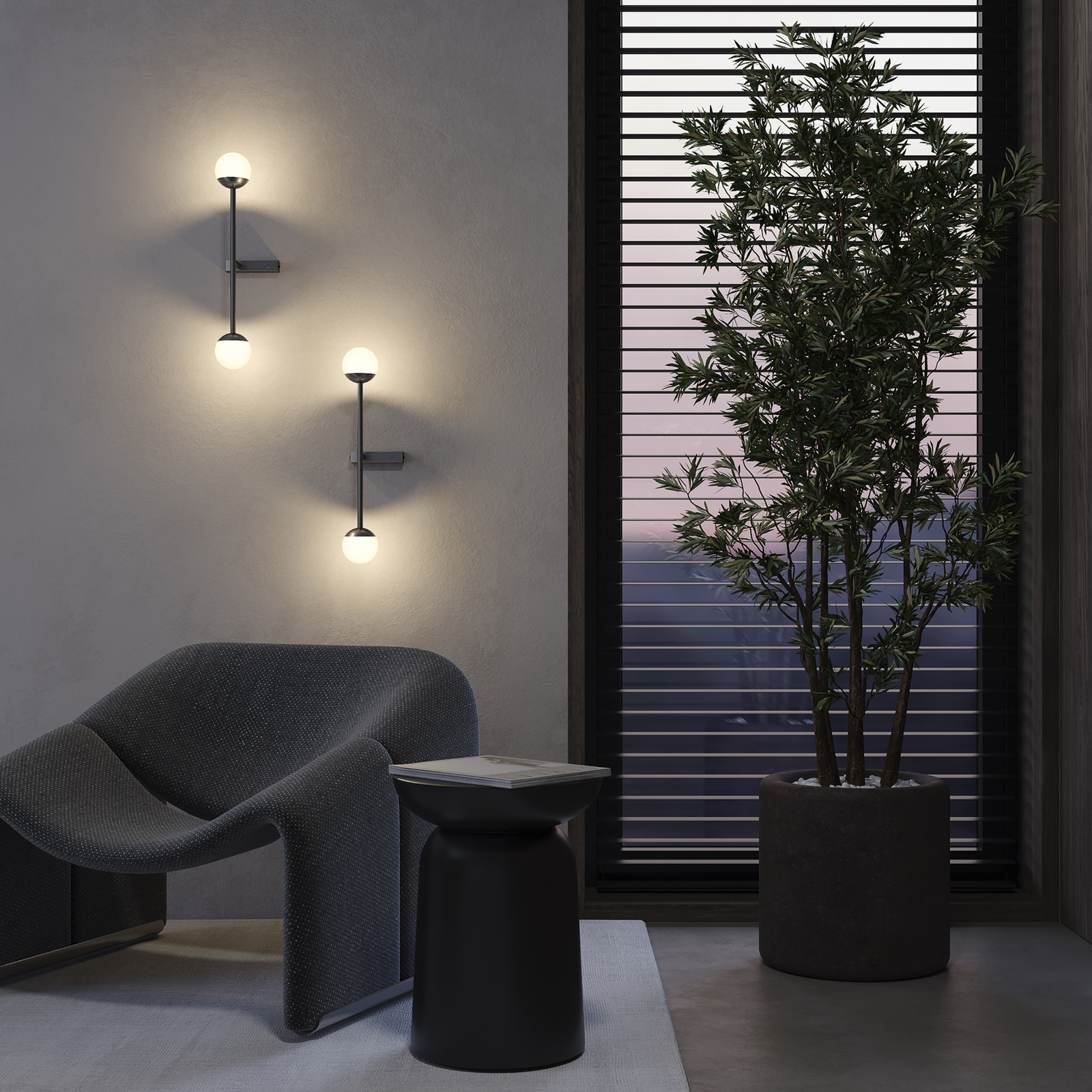 Maytoni LED wall light Touch, black, height 48 cm, dimmable