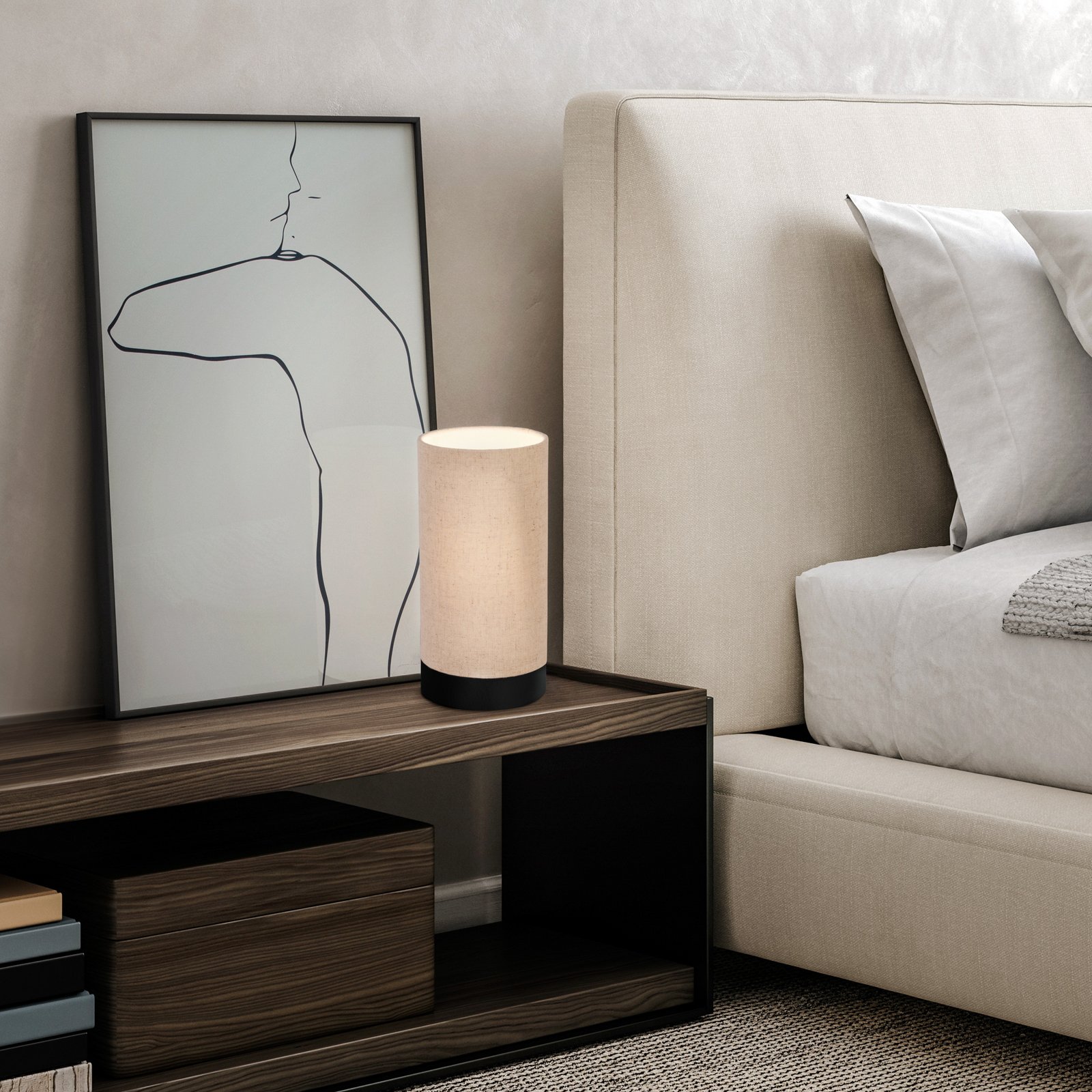 Tischleuchte Feniglia mit Leinenschirm natur