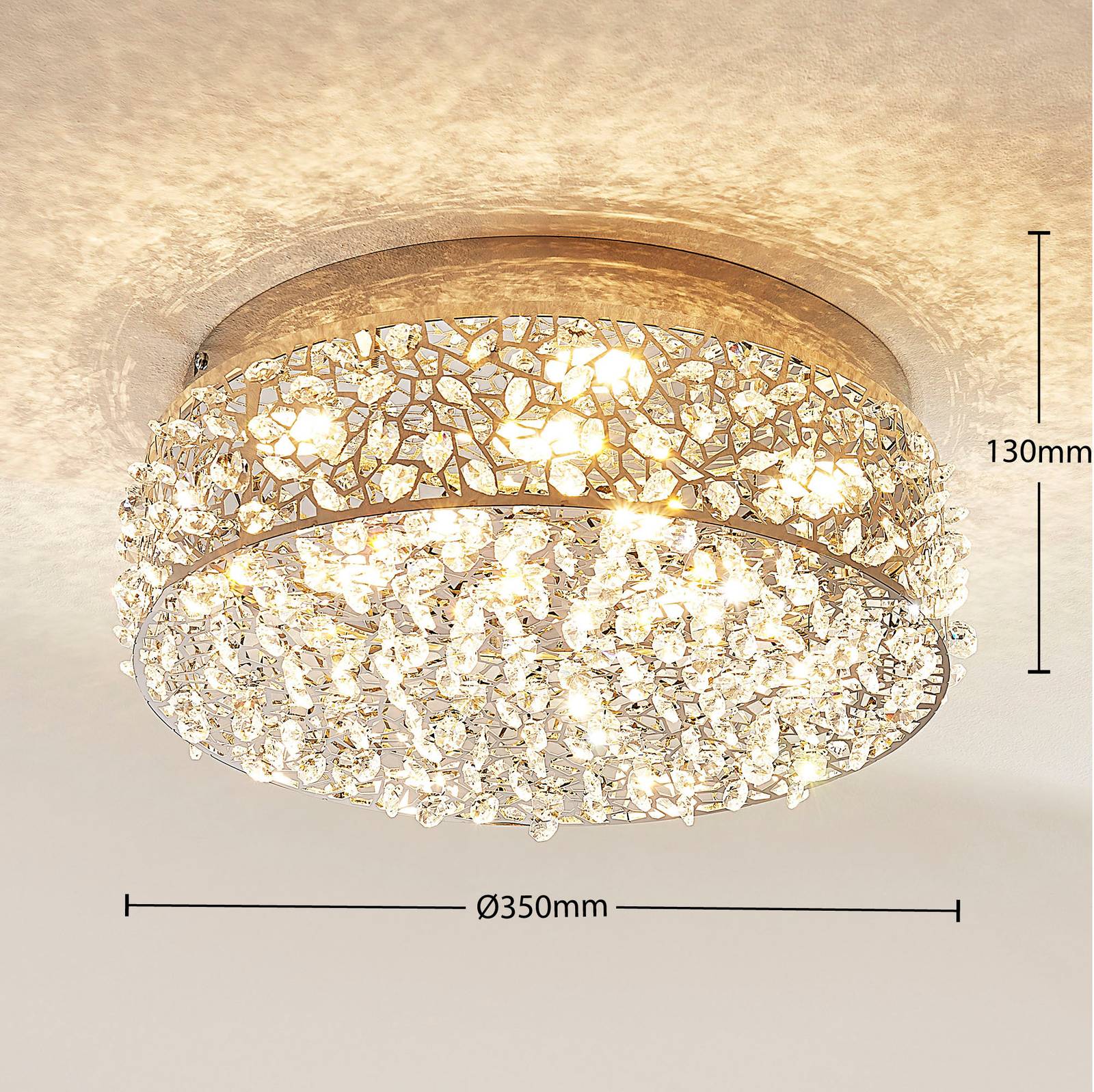 Lucande Sparkling LED ceiling light Felias, round shape, for Bedroom, metal, glass, 19 W, energy efficiency: A+, H: 13 cm