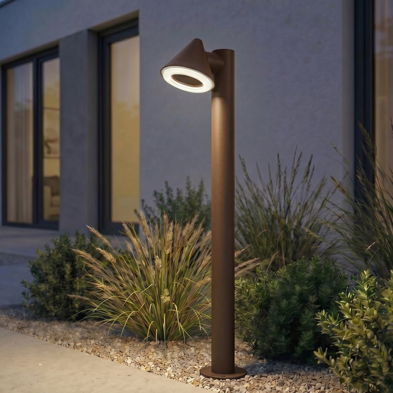 Soran LED ösvény világítás, fém, magasság 100 cm, barna, IP44 – Lindby