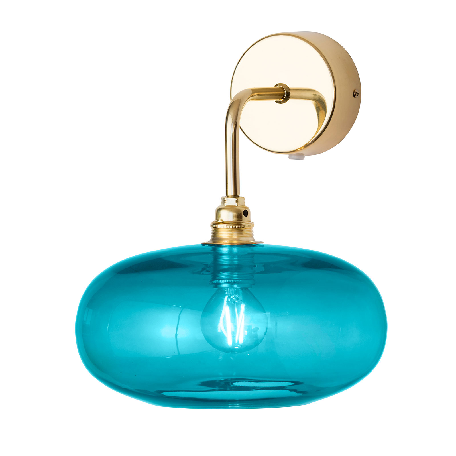 EBB & FLOW Horizon arm wall lamp gold/blue Ø 21 cm, for Living / Dining Room, glass, metal, plastic, E14, 25 W, energy efficiency: A++, H: 25 cm