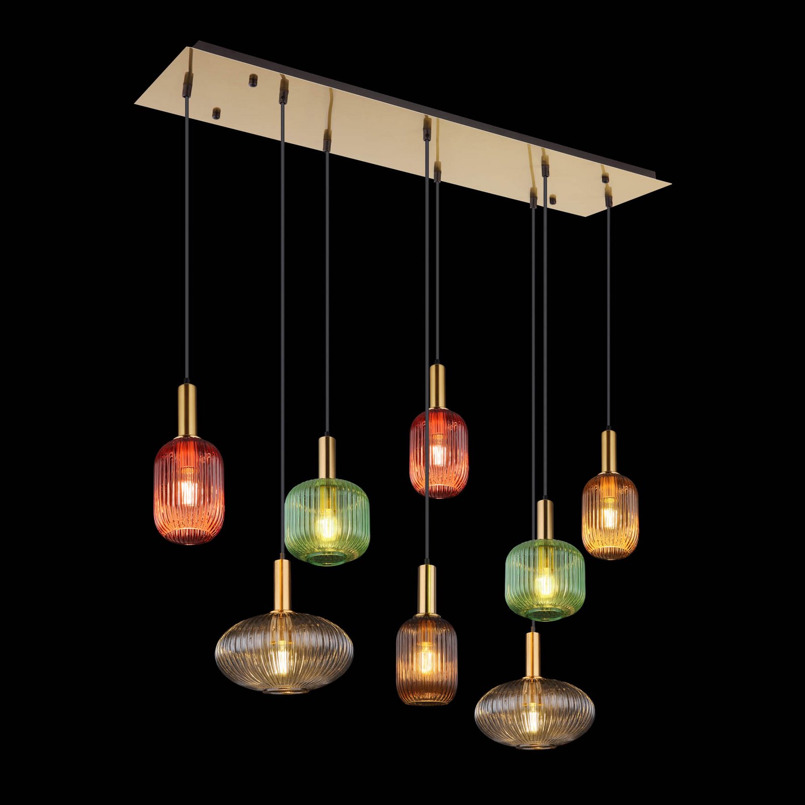 Hanglamp Normy, lengte 125 cm, kleurrijk, glas, 8-lamps.