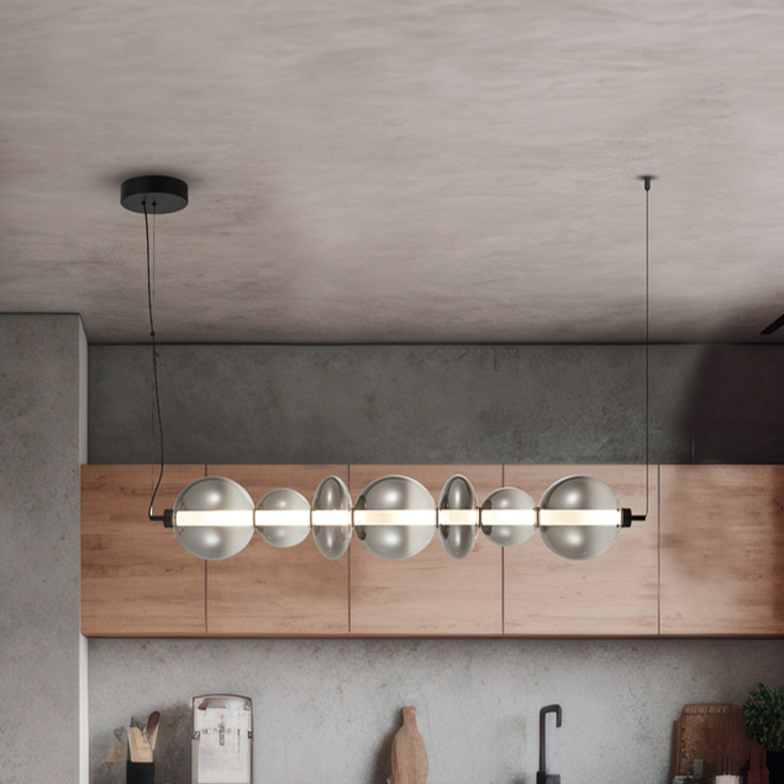 Eko-Light Lampă suspendată LED Daphne sticlă transparentă gri lungime 118 cm - Camera de zi / sufragerie - Modern - transparent-cenușiu fumuriu negru