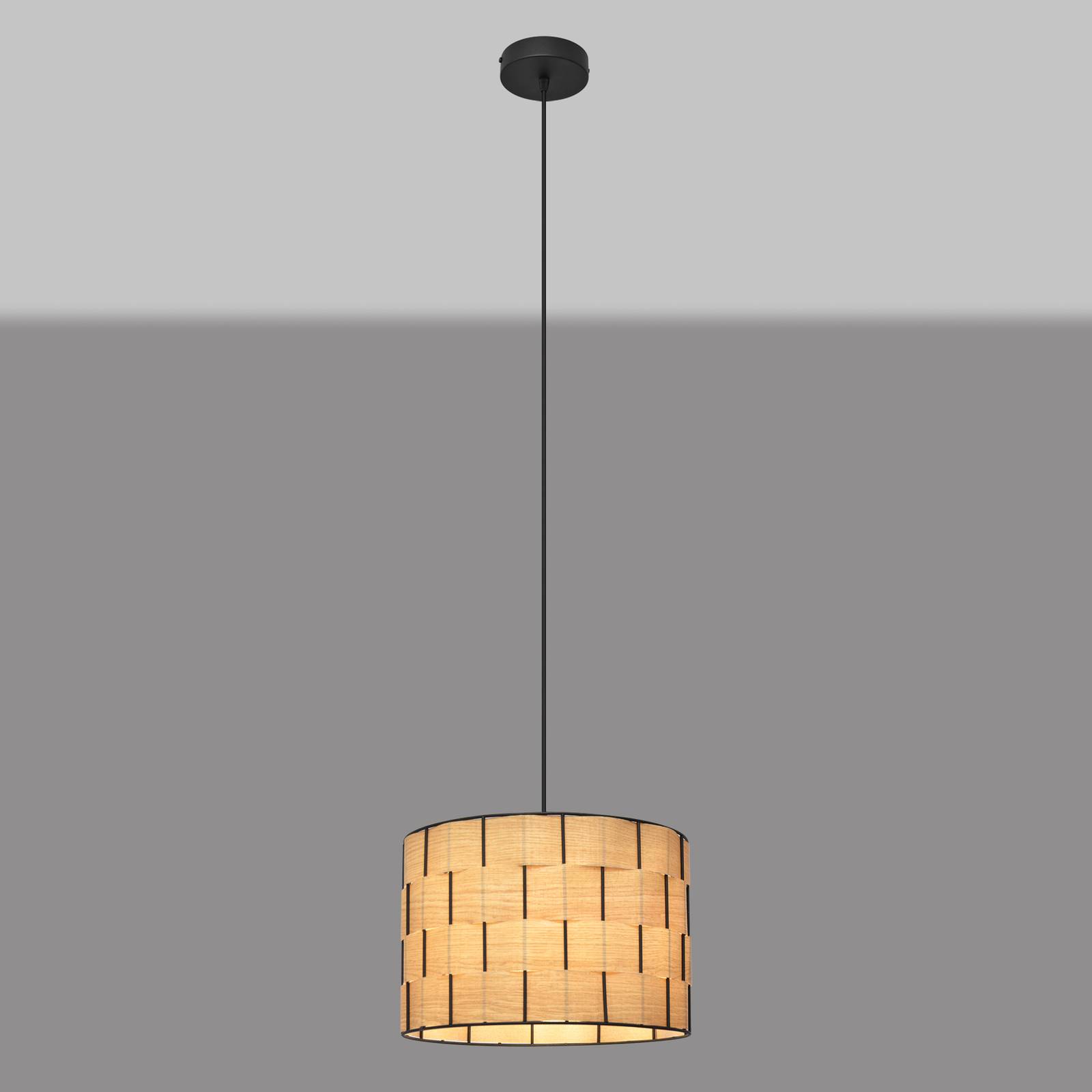 Lampa wisząca Atlanta, w kolorze dębu, Ø 30 cm, tekstylna, E27