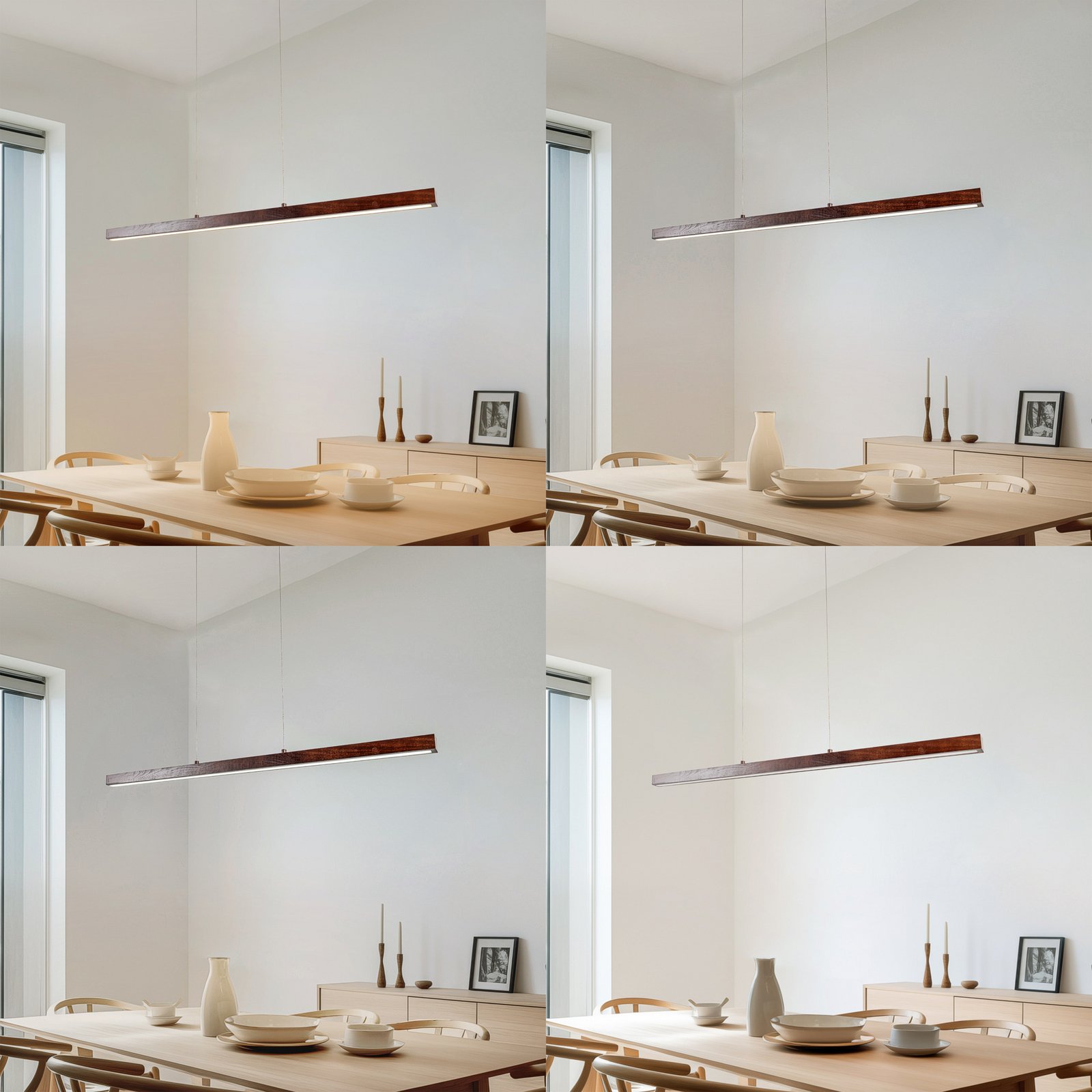 Lucande LED-riippvalgustid Nihalo, pähkel, 122 cm, dimmeriga, CCT