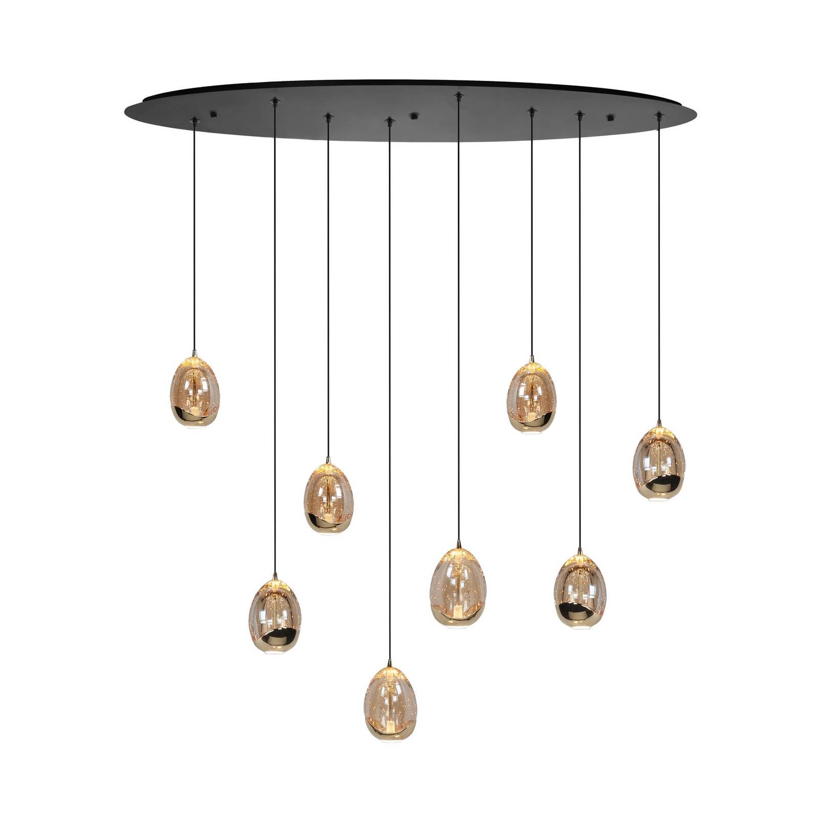 HighLight Suspension Golden Egg, ambre/or, longueur 100 cm, 8 lampes. verre