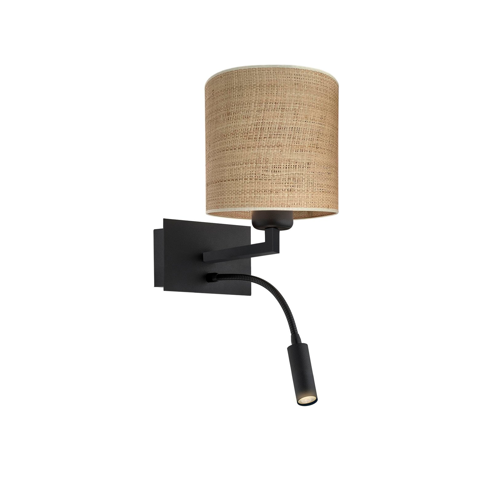 Harry wall lamp, round, black/light jute
