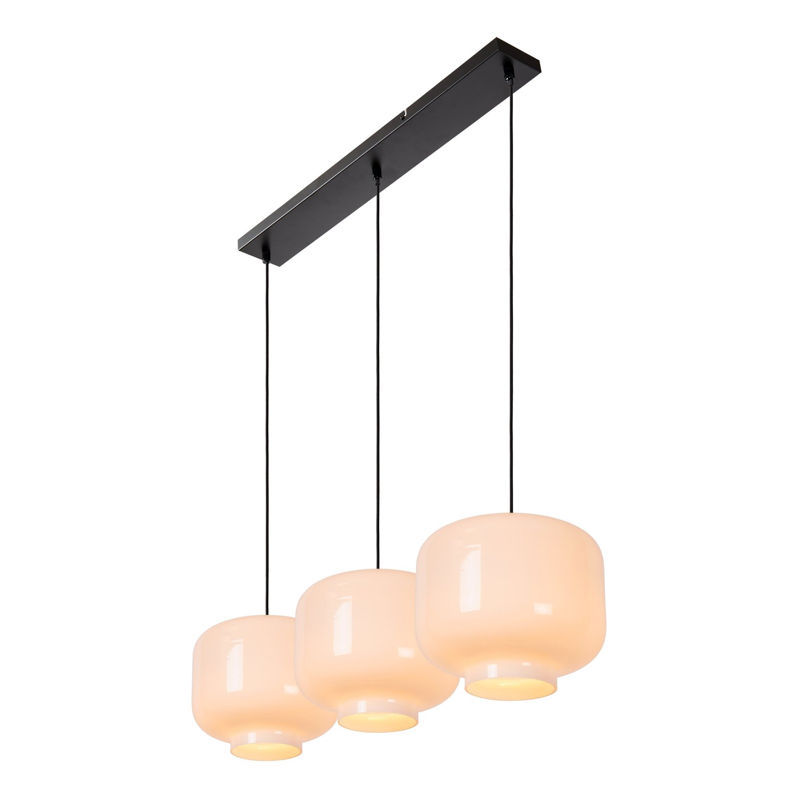 Medine hanglamp, opaal, hoekig, glas, 3-lamps, E27