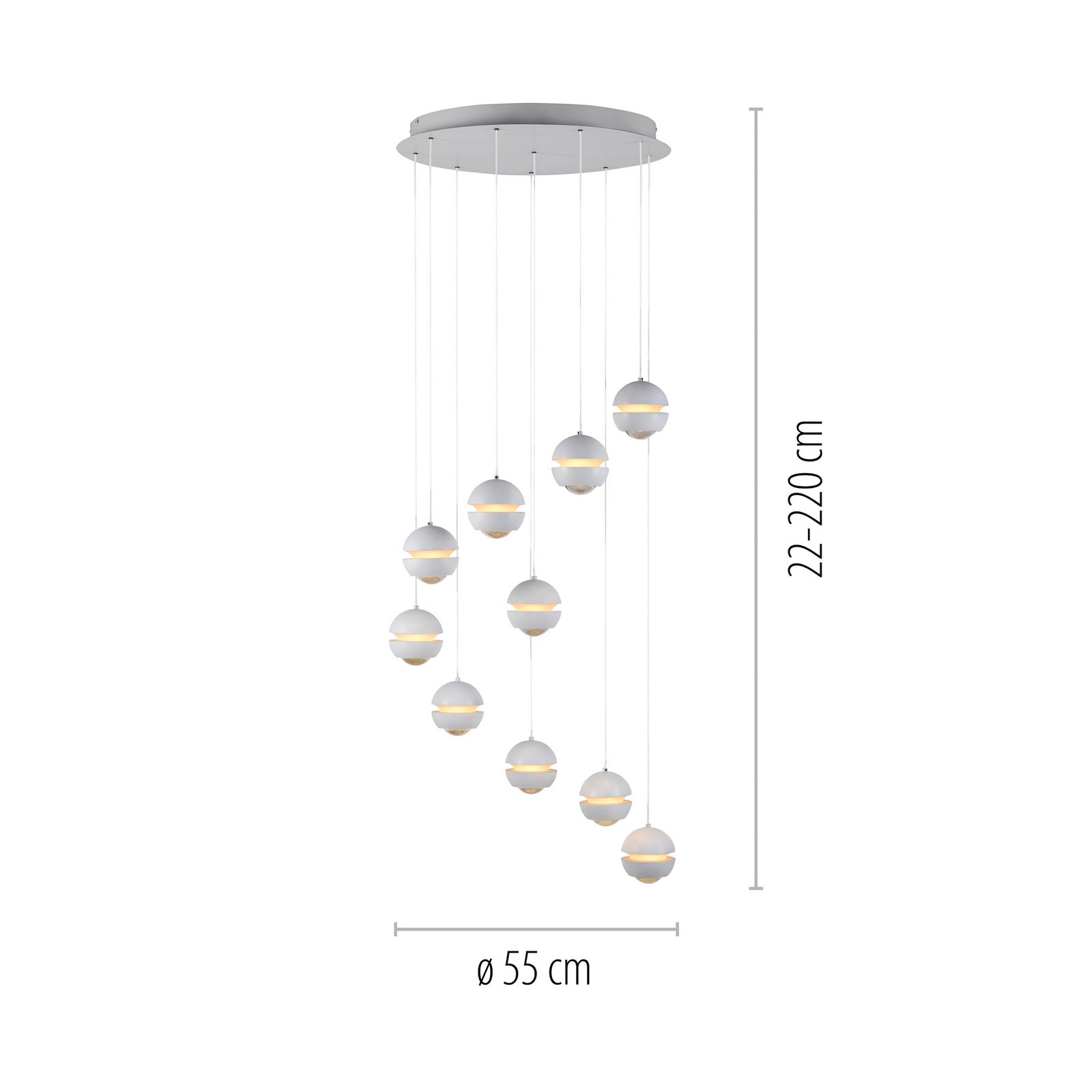 Schöner Wohnen LED pakabinama lempa Lini balta 10-fl. apvali, 3000 K Schöner Wohnen LED pakabinama lempa Lini balta 10-fl. apvali, 3000 K