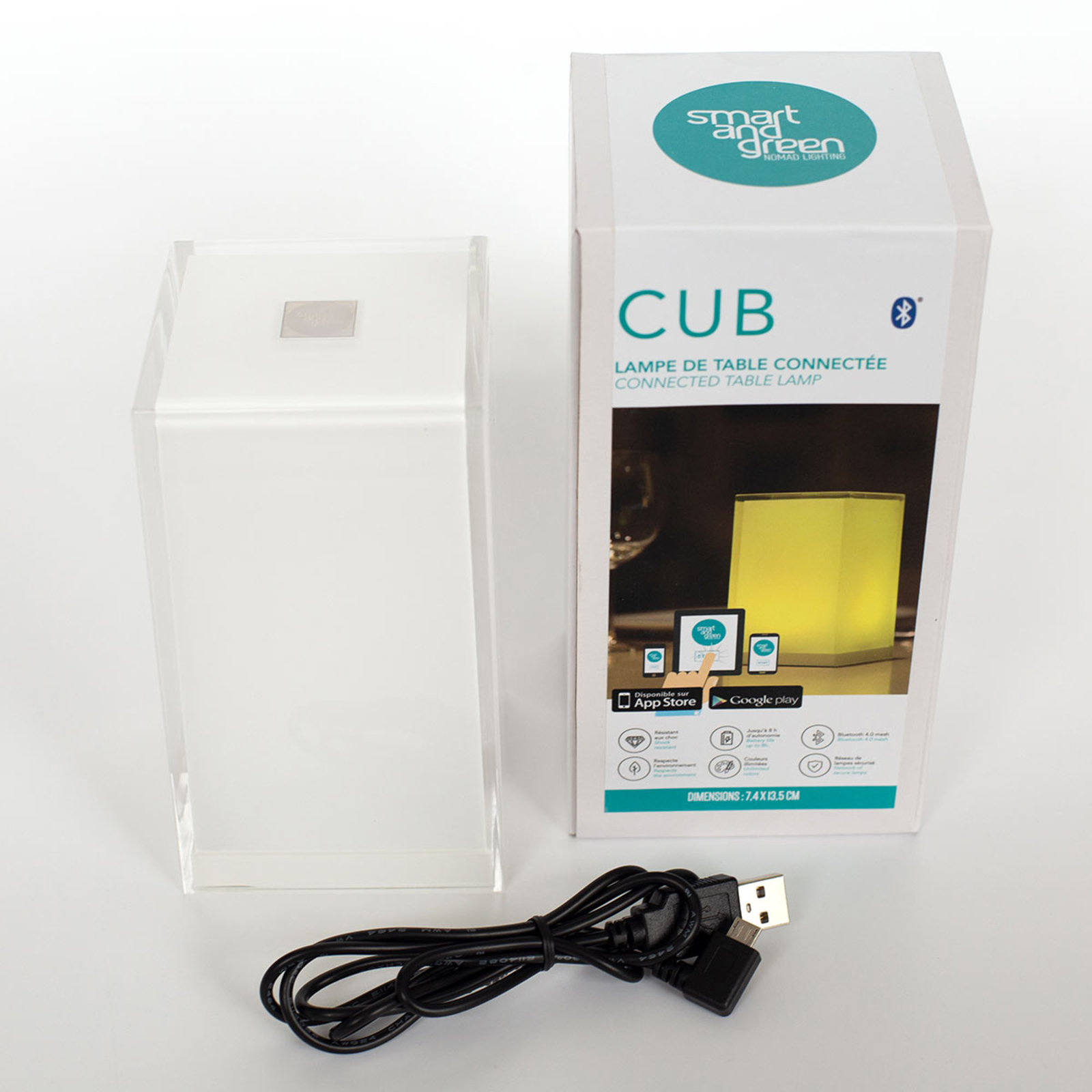 Portable Tischleuchte Cub, App-steuerbar, RGBW