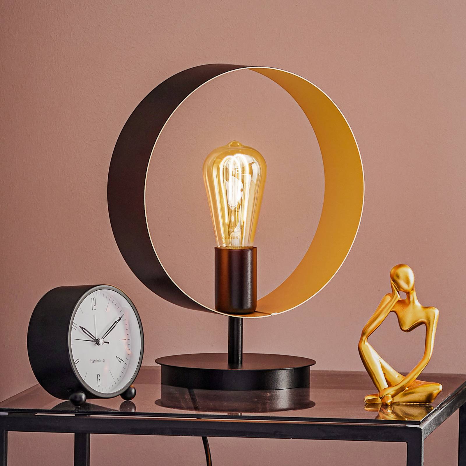 Sigma Hula bordlampe i ringdesign sort/guld