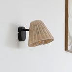 Lindby wall light Zyralia, wood-coloured, rattan, 19.5 cm high