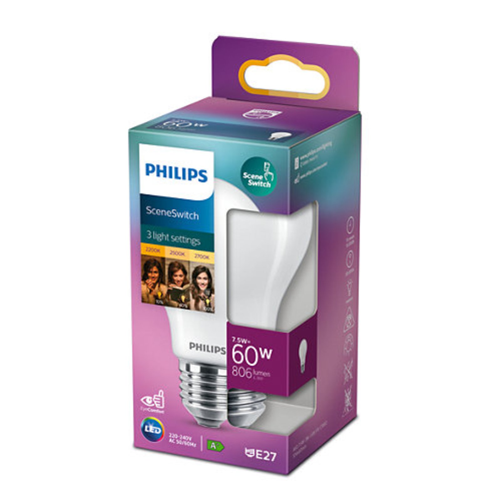 Bec LED 1,6-3-7,5W Sceneswitch (80/320/806lm) E27 - Philips