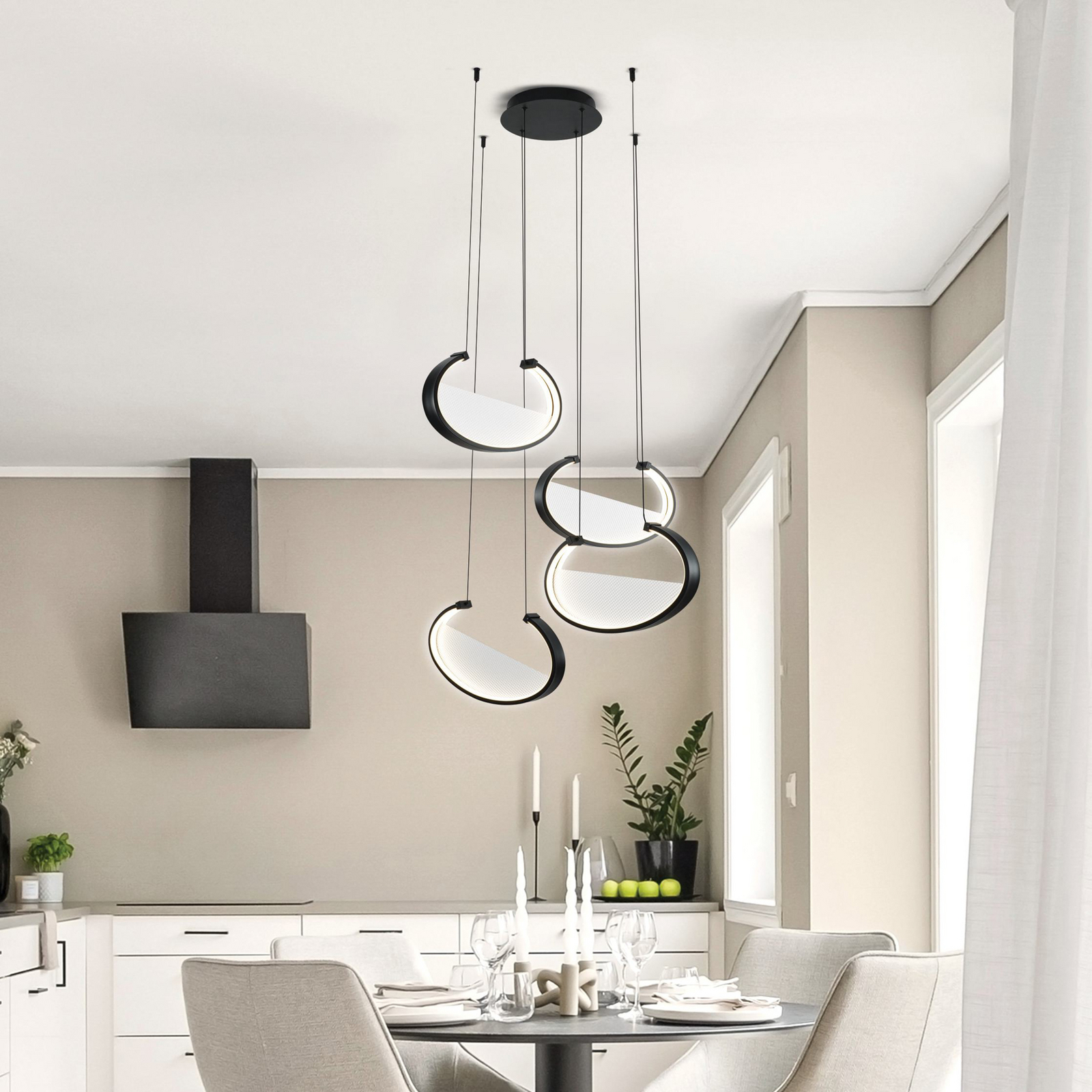 Lampada LED a sospensione Adele, Ø 75 cm, nero, metallo, a 4 luci.