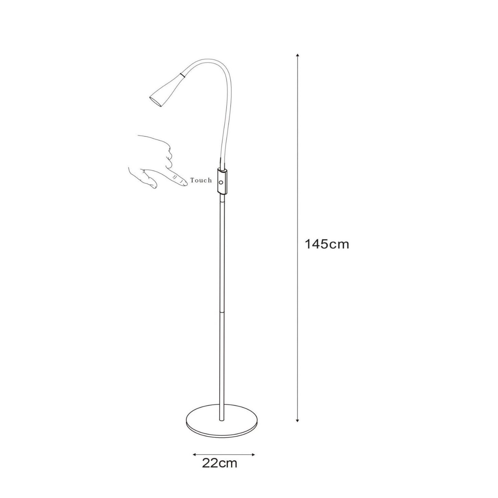 LED floor lamp Zozy, black, 3-StepDim, height 145 cm, flex arm