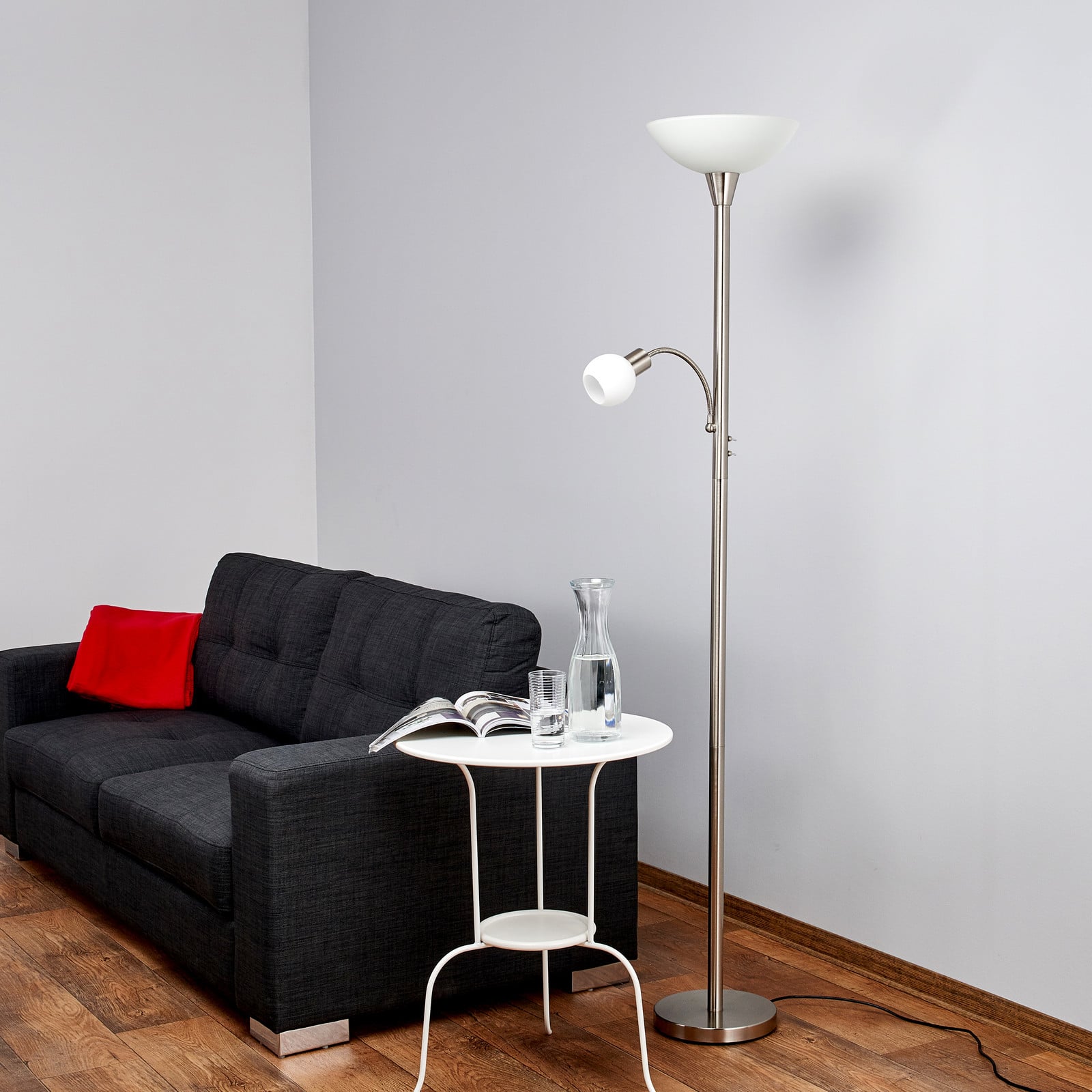 Lindby Lampadar Elaina lumină de citit culoare nichel 180 cm E27 - Camera de zi / sufragerie - Modern - nichel mat alb alabastru alb opal - Metal