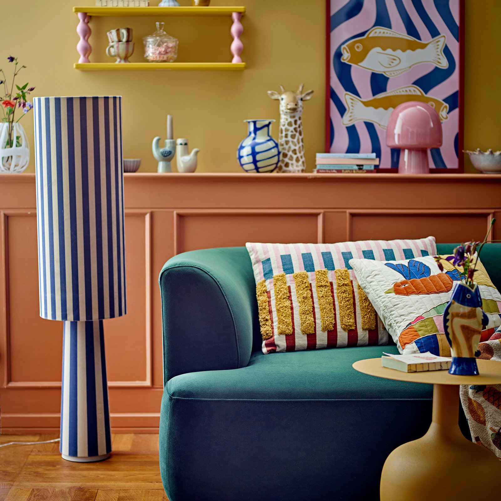 Emmie Stehleuchte, Polyester, Blau, Beige - BLOOMINGVILLE Emmie Stehleuchte, Polyester, Blau, Beige - BLOOMINGVILLE