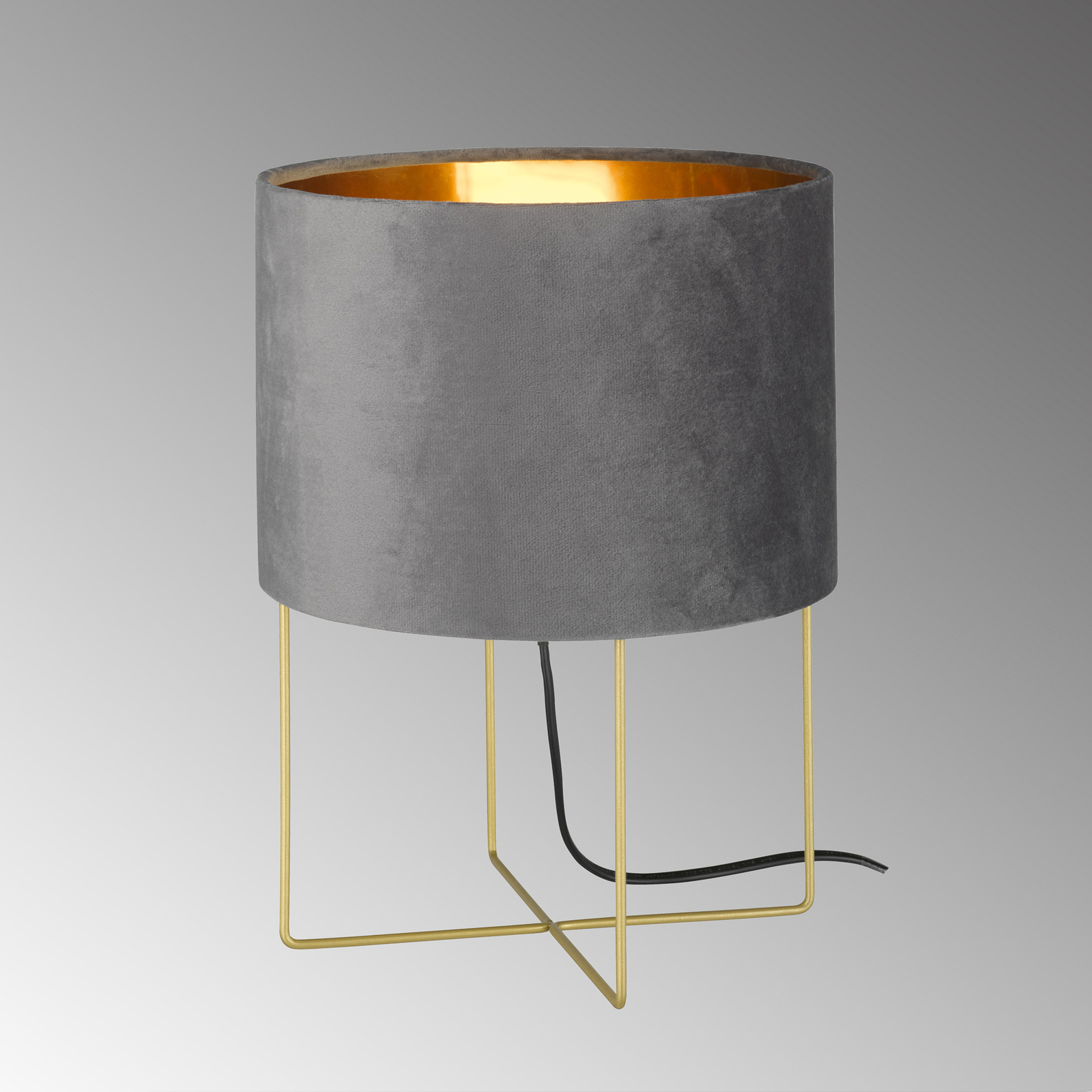 Candeeiro de mesa Aura, sombra de veludo, altura 32 cm, cinzento