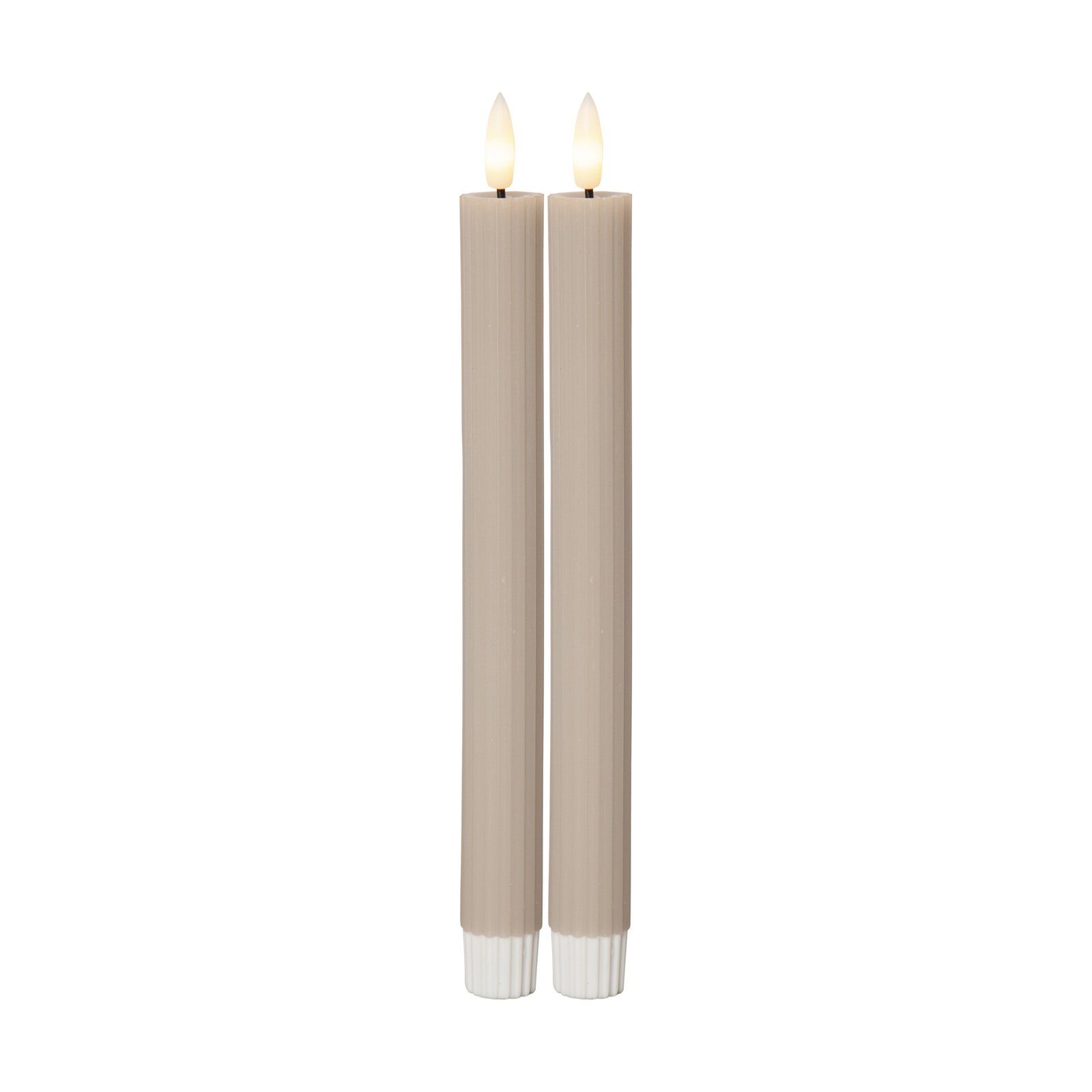 LED candle Flame strip, beige, 25 cm wax battery set of 2