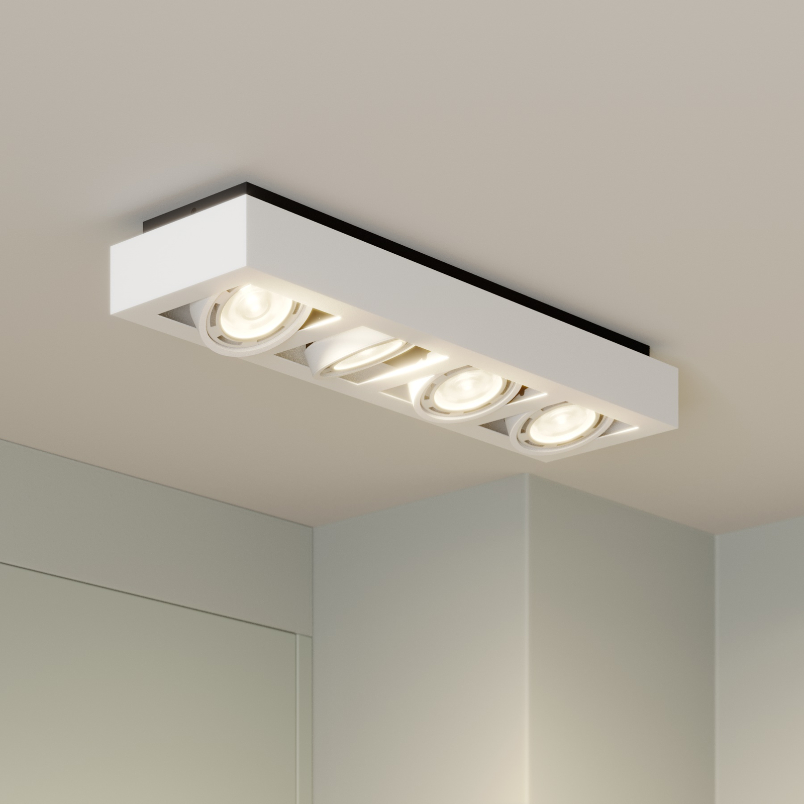 Spot plafond LED Ronka, 4 lampes, allongé, blanc