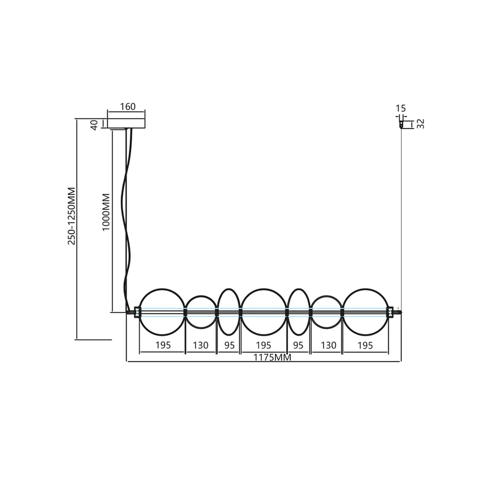 Lampa wisząca LED Daphne, szaro-przezroczyste szkło, długość 118 cm