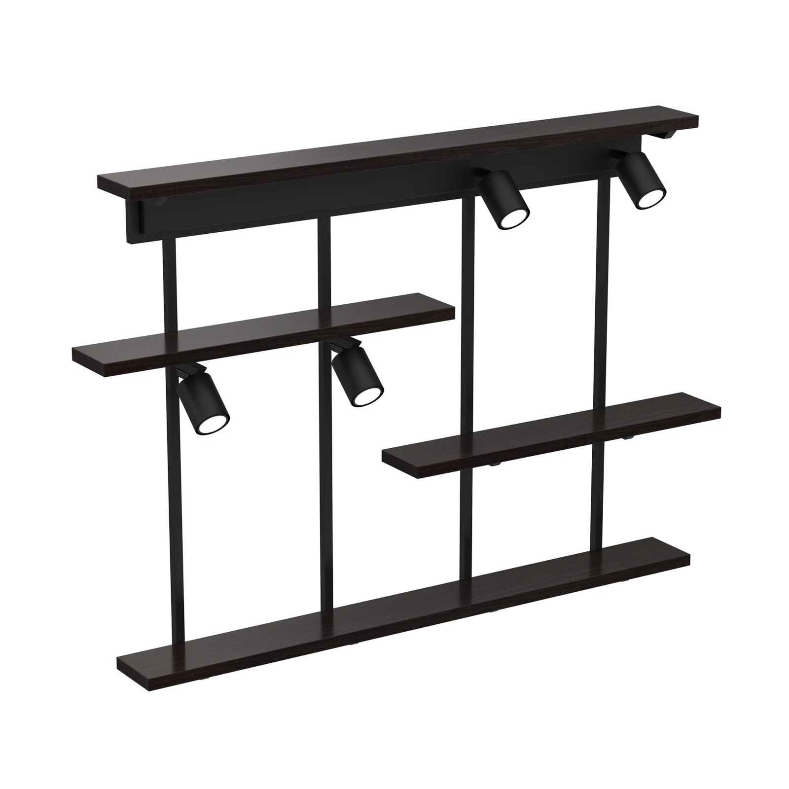 Shelf fali világítás, fekete, szélesség 102 cm, fa, 4 izzós.