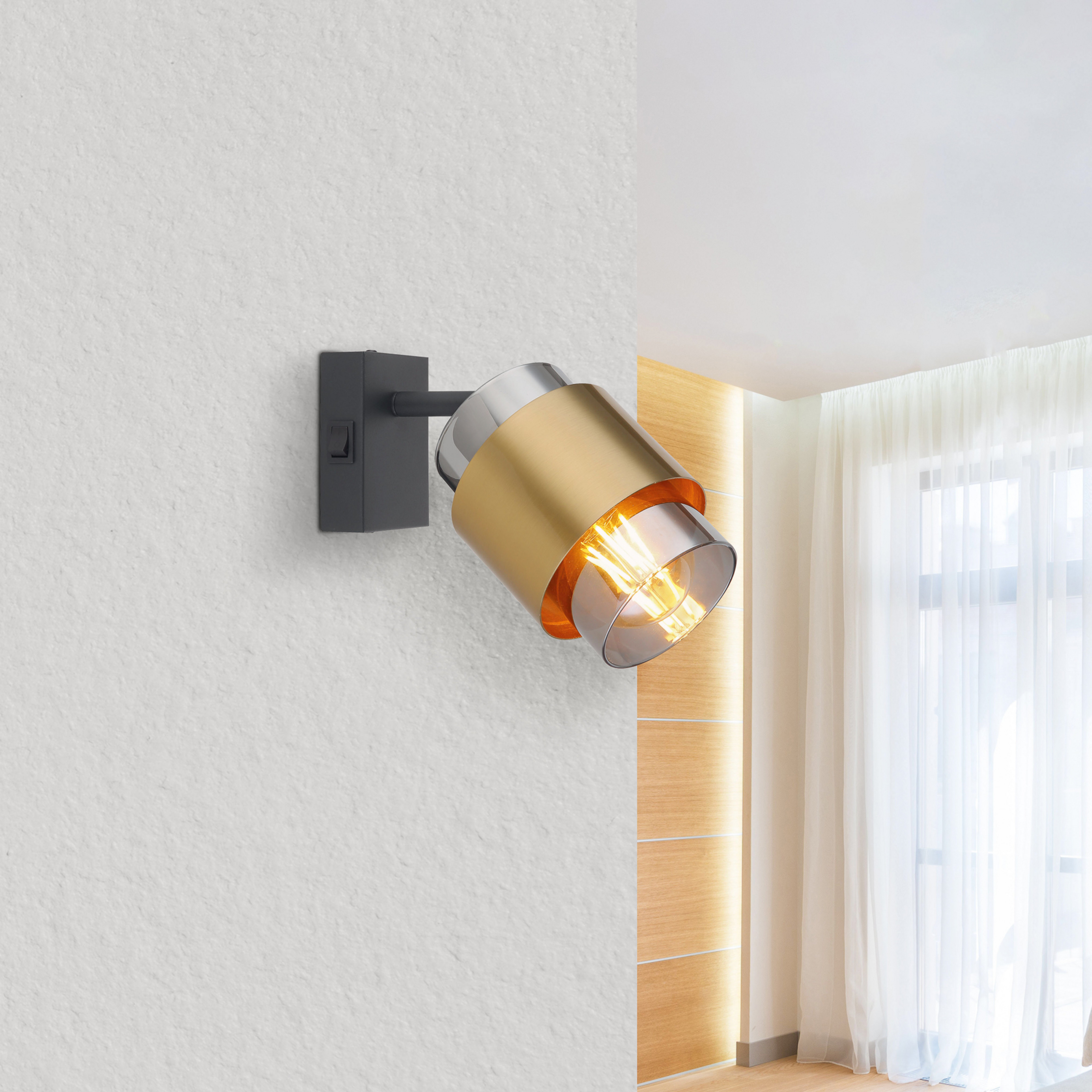 Foco de pared Milley, altura 17 cm, color latón, metal