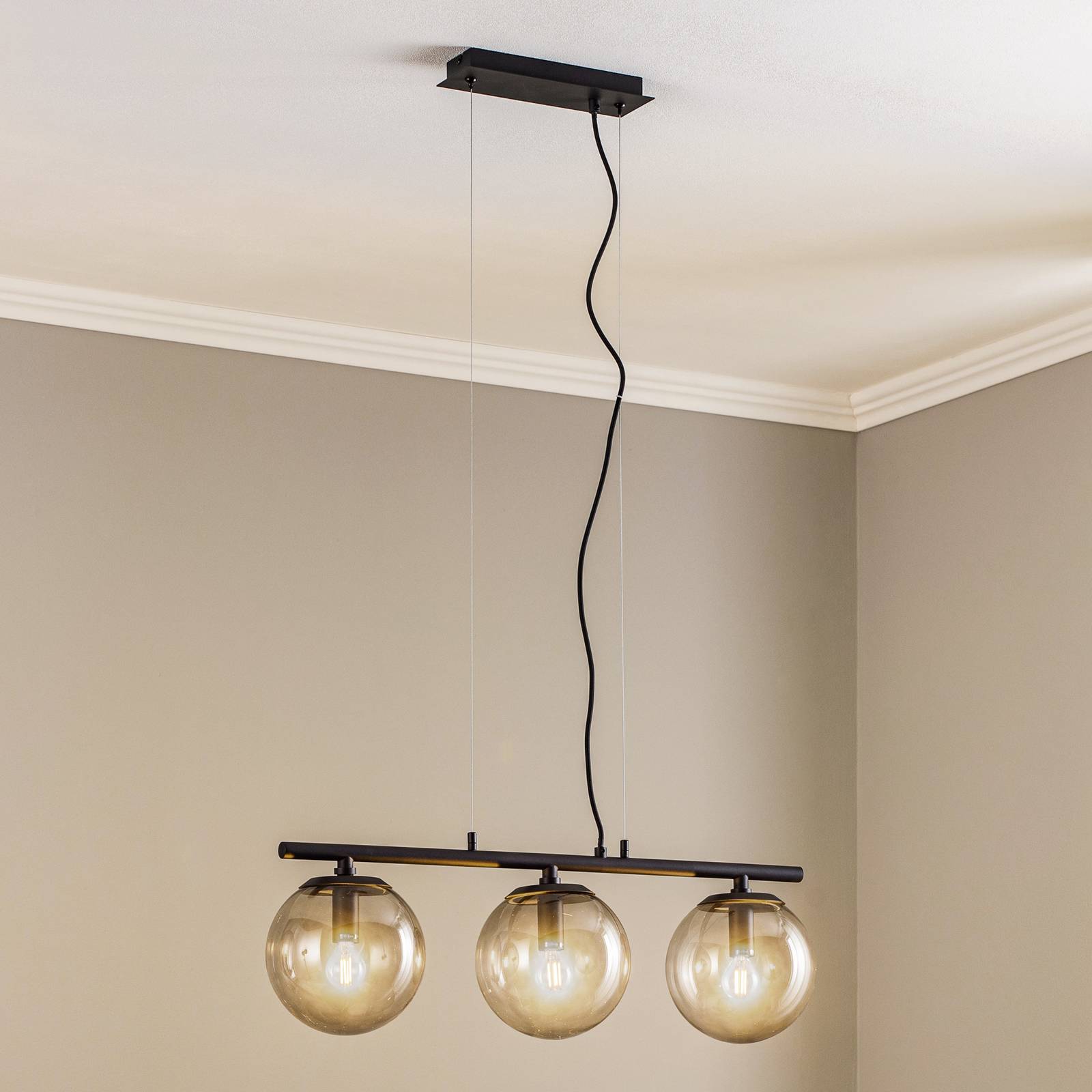 Lucande Sotiana Suspension 3 lampes longue noire