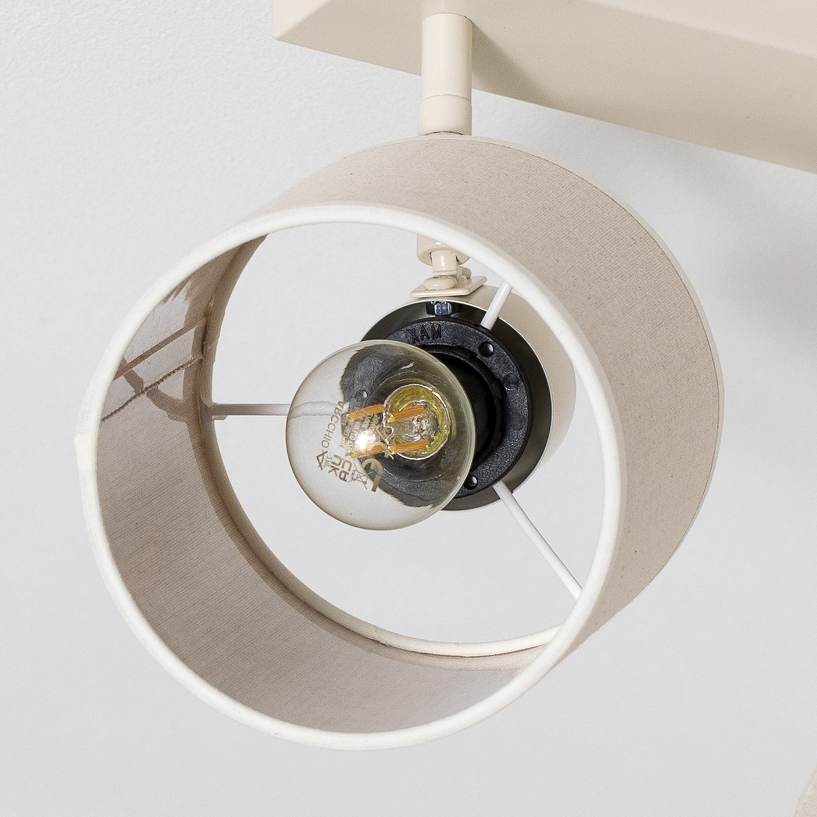 Plafonnier Suerte, blanc crème, textile en lin, à 4 lampes