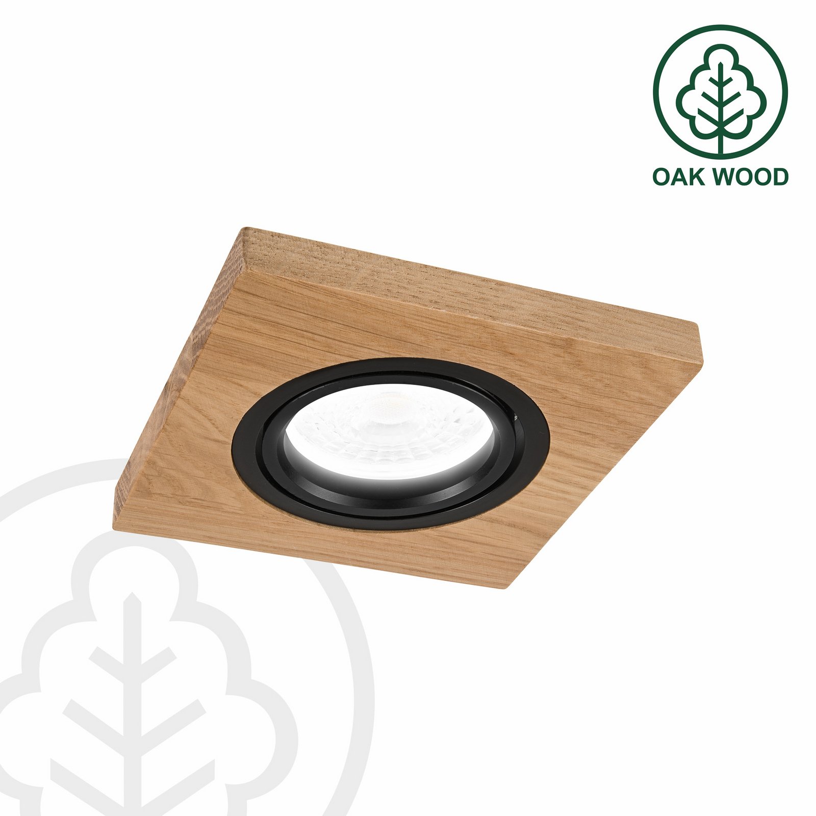 Tobby recessed ceiling light, 10 x 10 cm, set of 3, oak wood, GU10