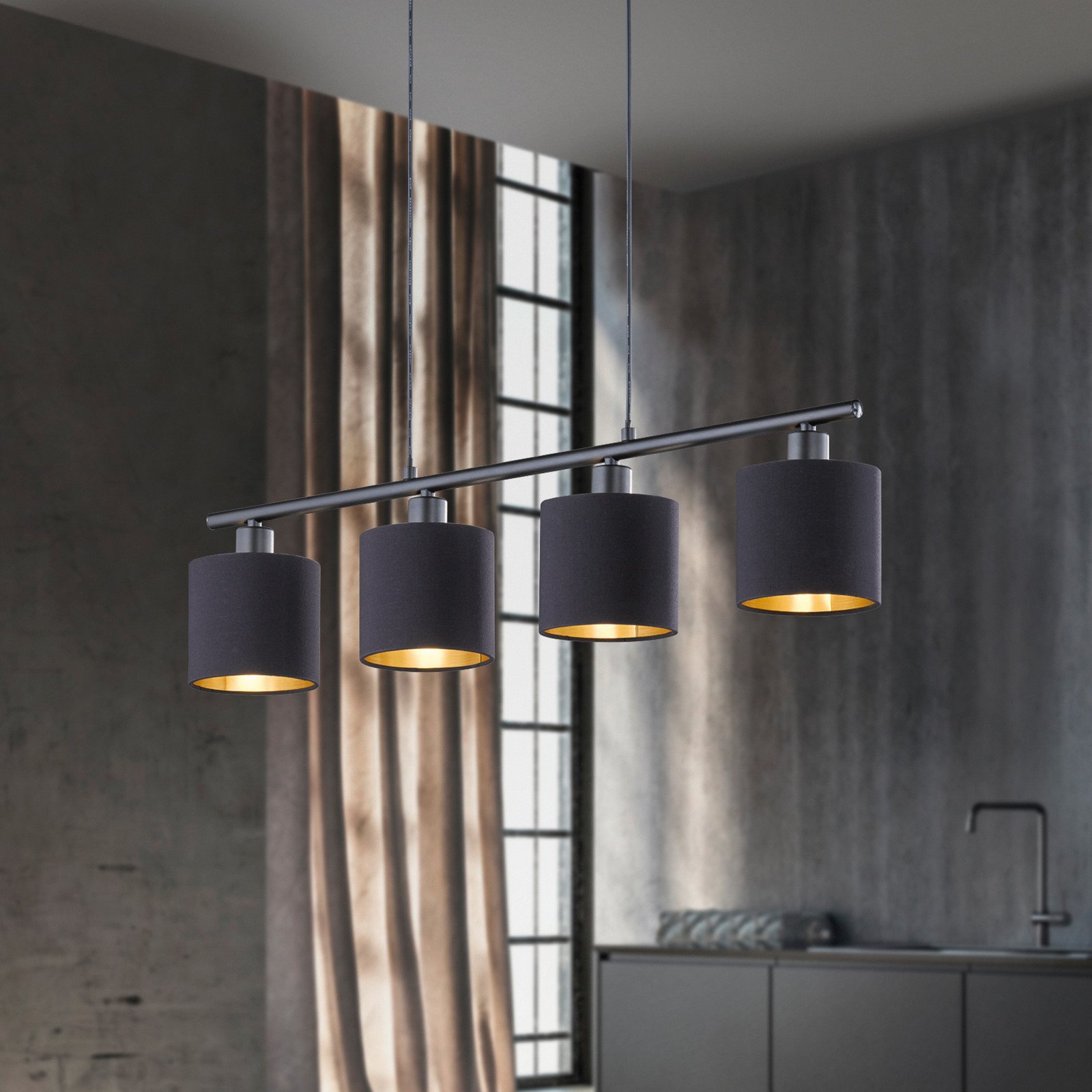 Reality Leuchten Lampă suspendată Tommy negru/auriu lungime 75 cm 4 lumini material - Camera de zi / sufragerie - modern - negru mat auriu - Metal