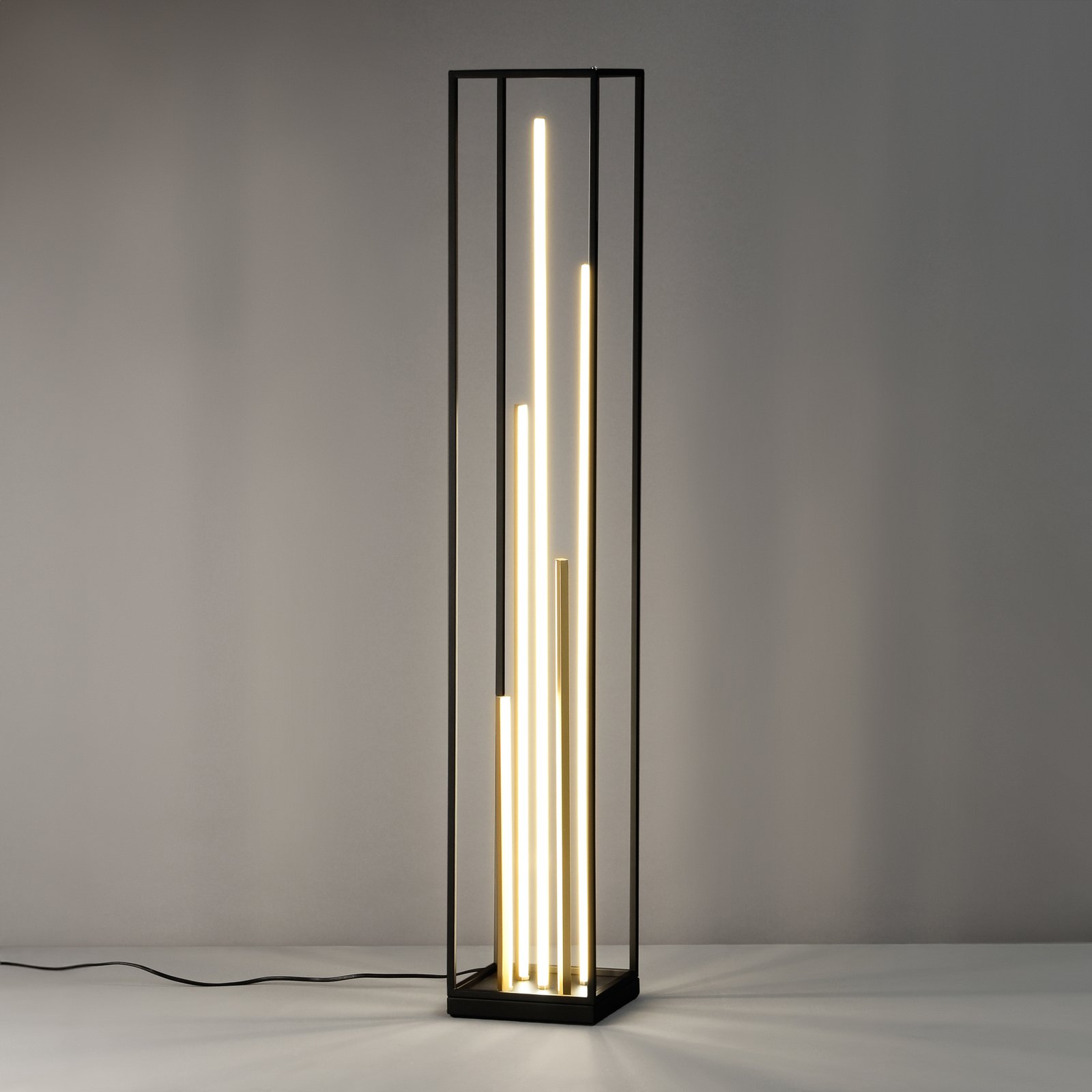 Grid LED floor lamp, black/gold, metal, CCT, dimmable