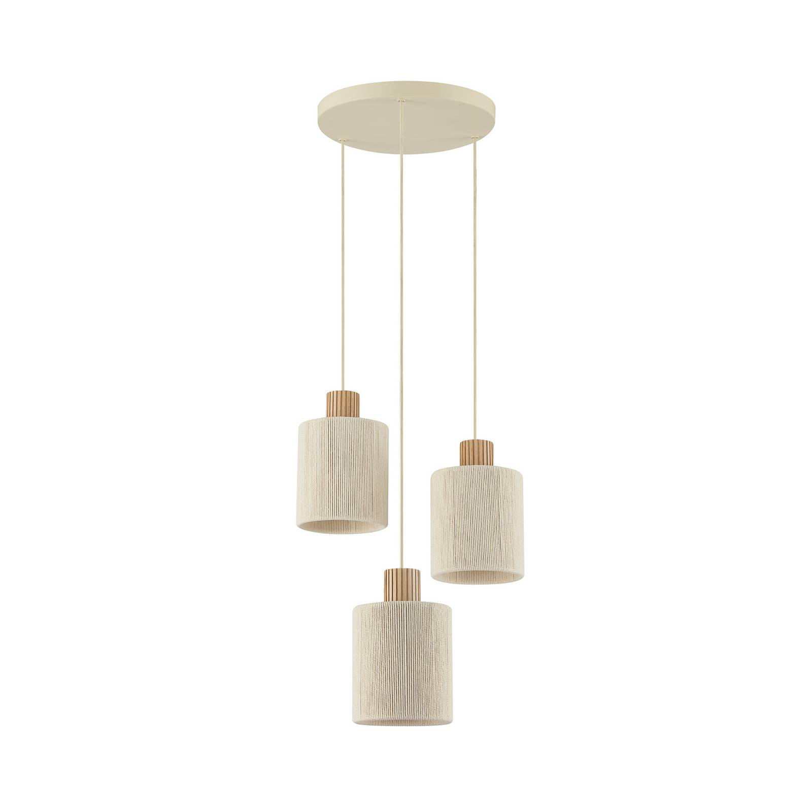 Pendelleuchte Arlo, beige, Textil/Holz, Ø 40 cm, 3-flammig