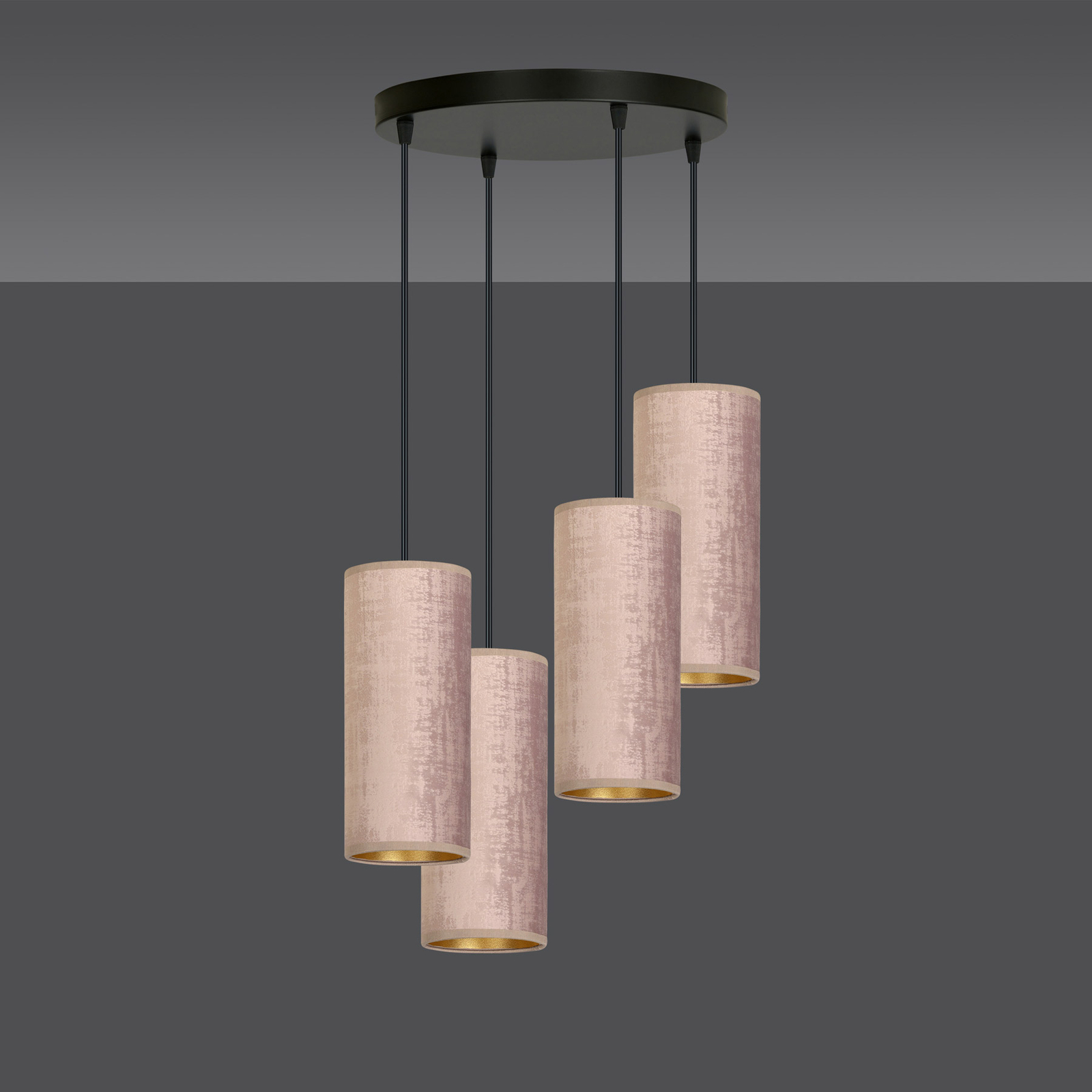 Colgante Joni, tejido, 4 luces redondo, rosado-oro