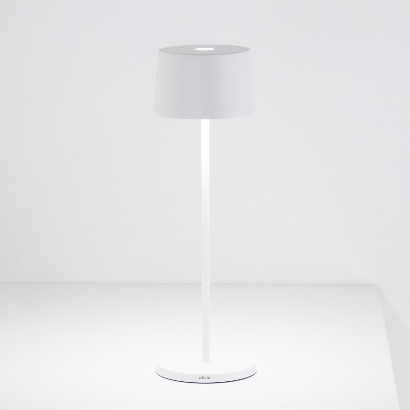 Zafferano Olivia 3K nabíjateľná stolová lampa IP65 biela