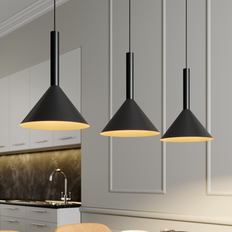 Arcchio Tadej Pendellampe, 3-fl., schwarz-gold