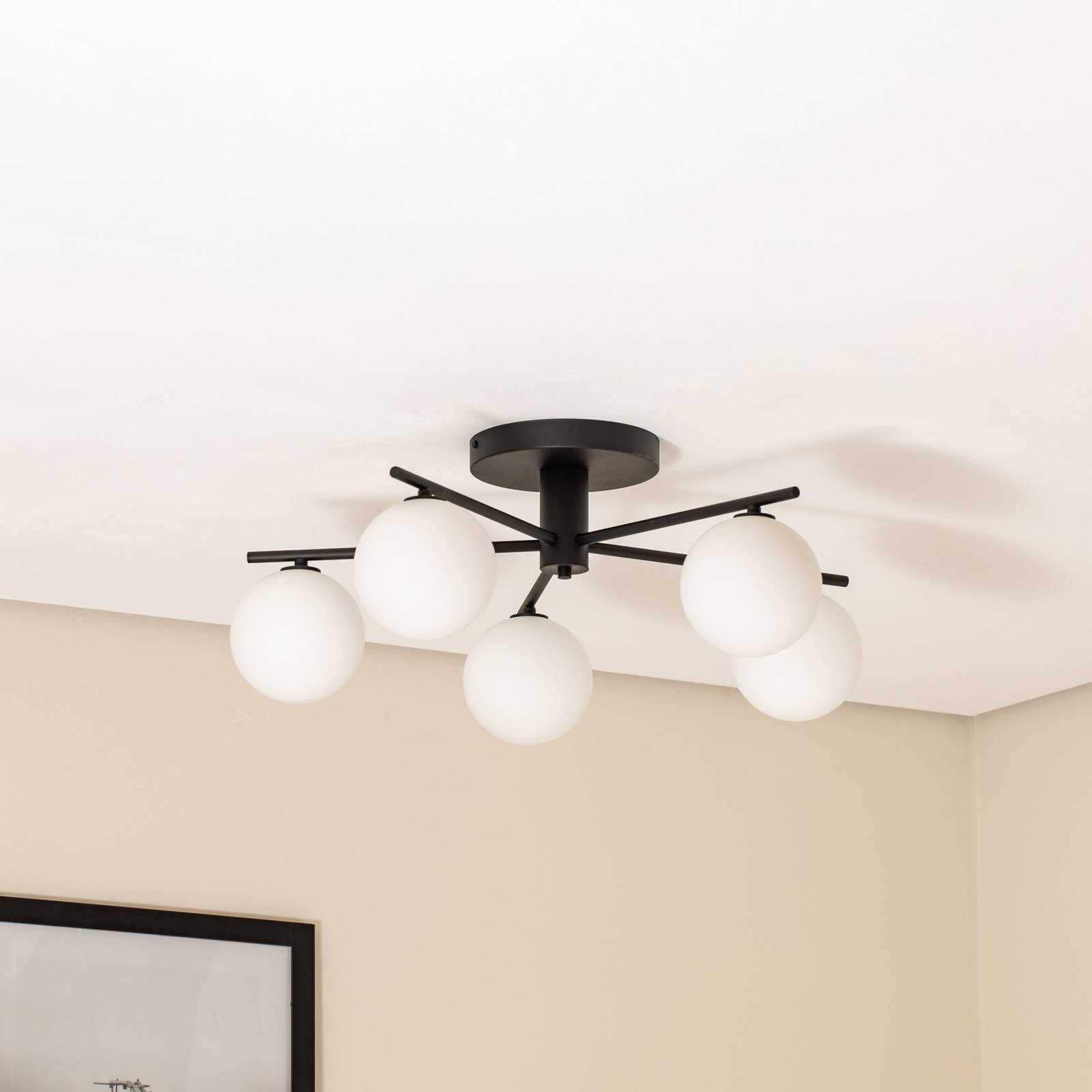 Lampa sufitowa Prato, czarno-biała, szkło, 5-punktowa