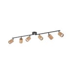 Luminária de teto Stralino, 6 lâmpadas, comprimento 102 cm, madeira - Lindby