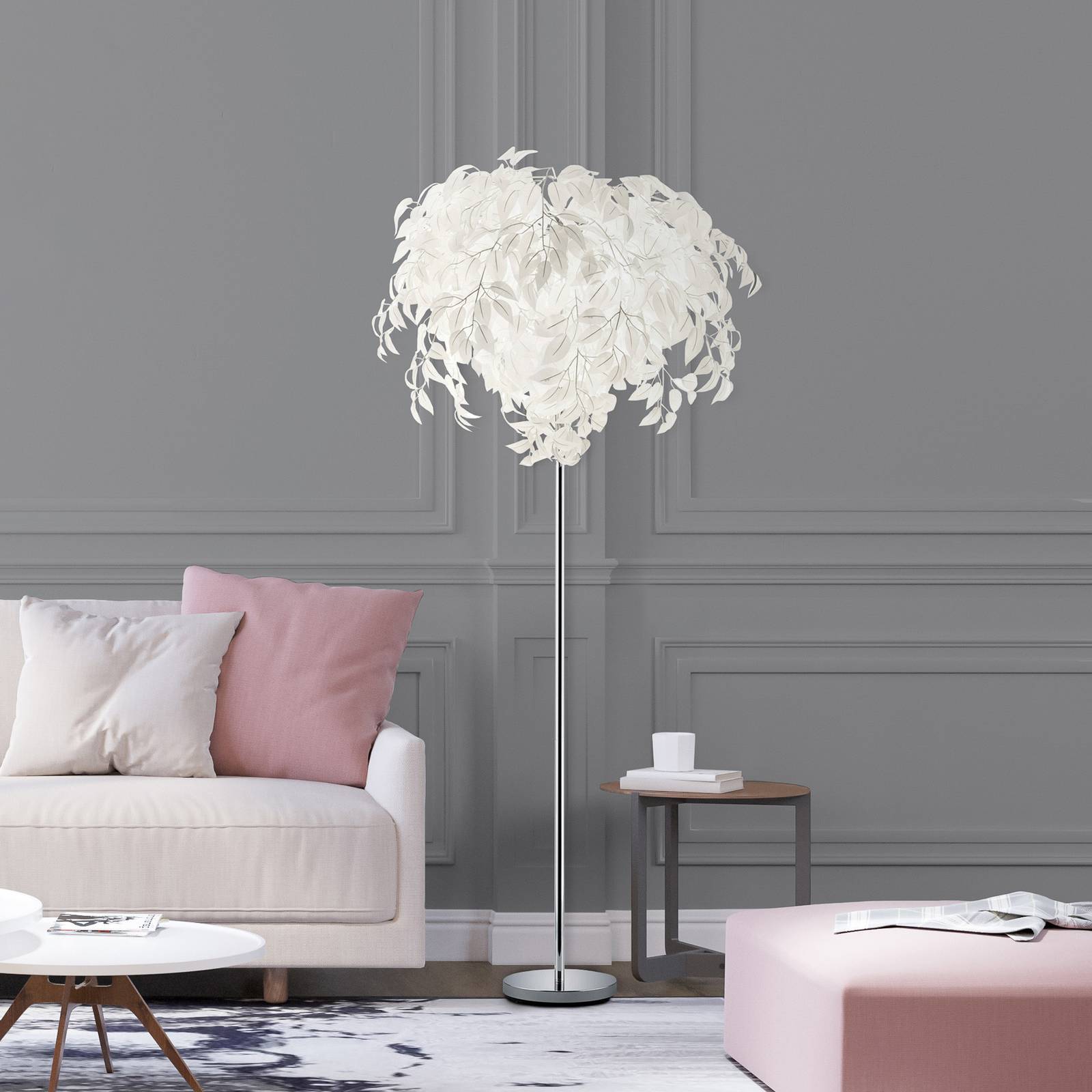 Reality Leuchten Lampadaire Leavy hauteur 180 cm chromé/blanc métal/plastique