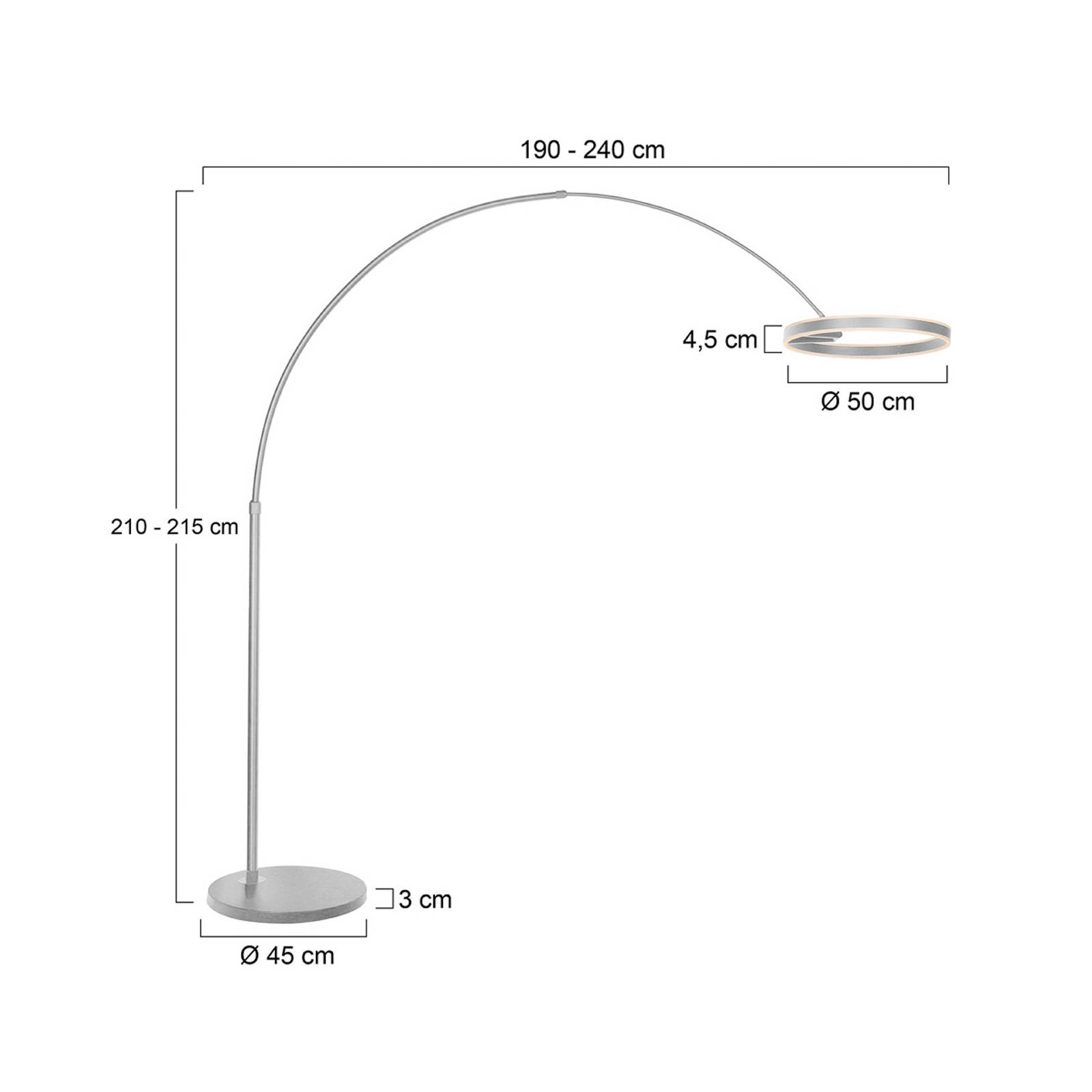 LED-Bogenleuchte Ringlux, stahlfarben, Metall, CCT, Dimmer günstig online kaufen