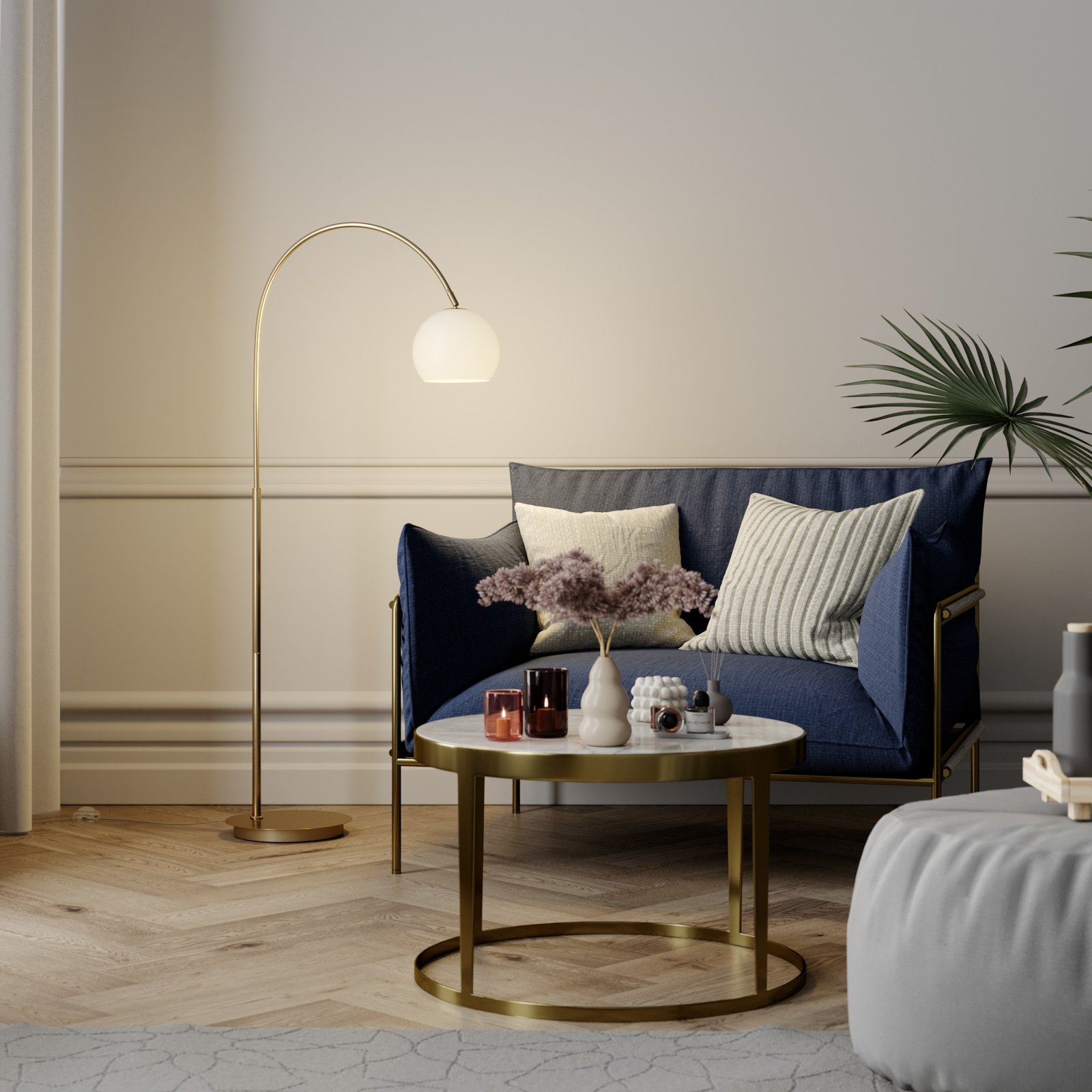 Cynthia Floor Lamp Opal/Brass - Lindby