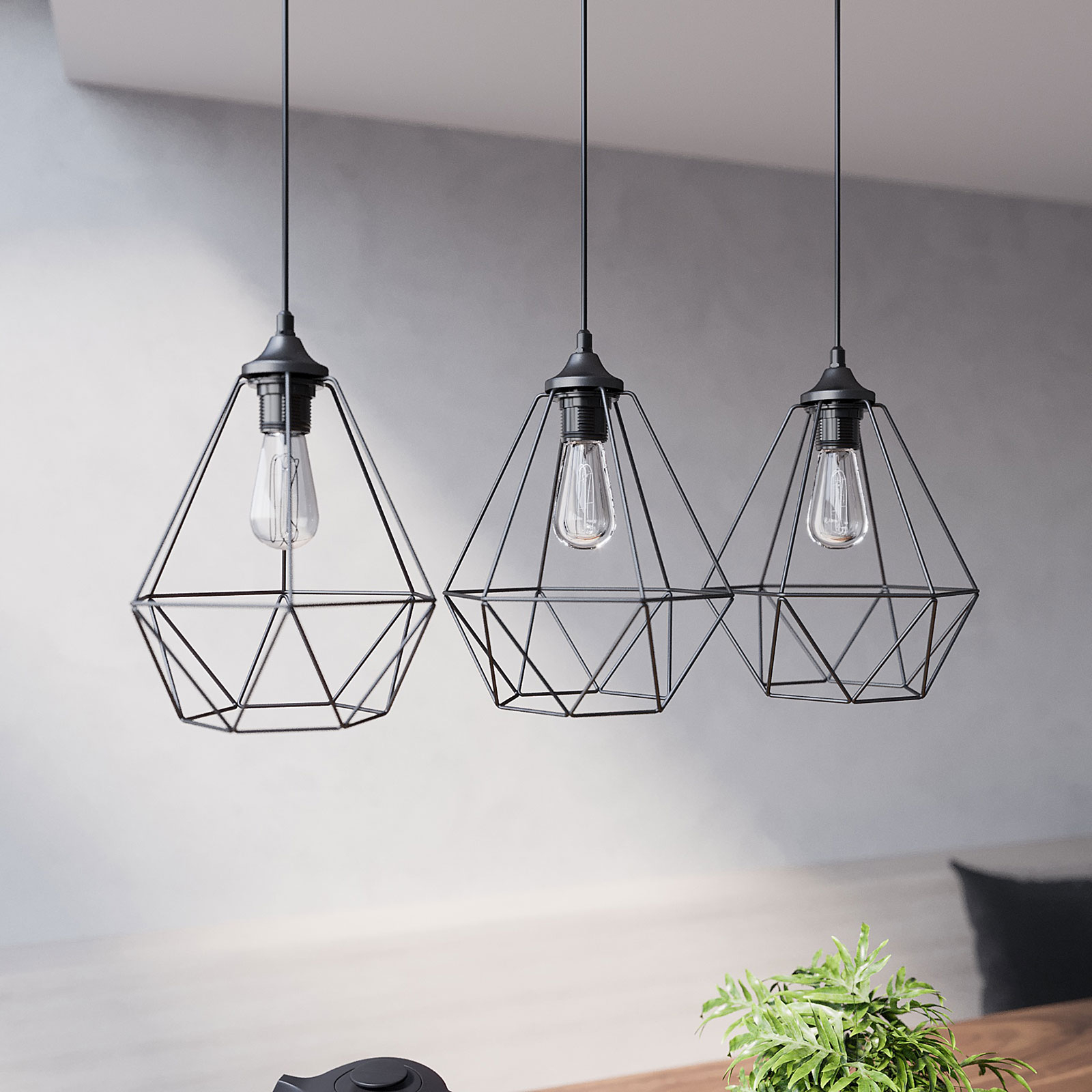 Lámpara colgante Karo 3 luces larga negro Lampara.es