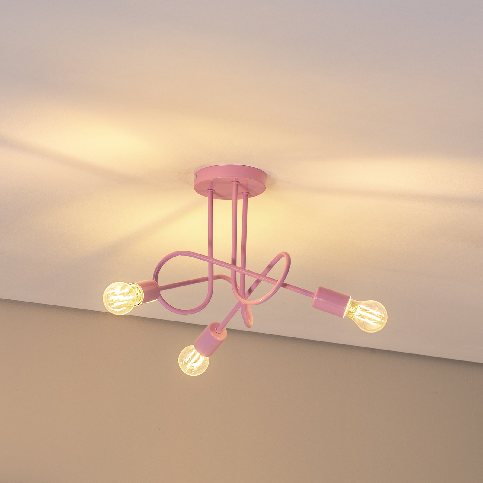 Plafón Oxford, rosa claro, Ø 44 cm, metal, 3 luces