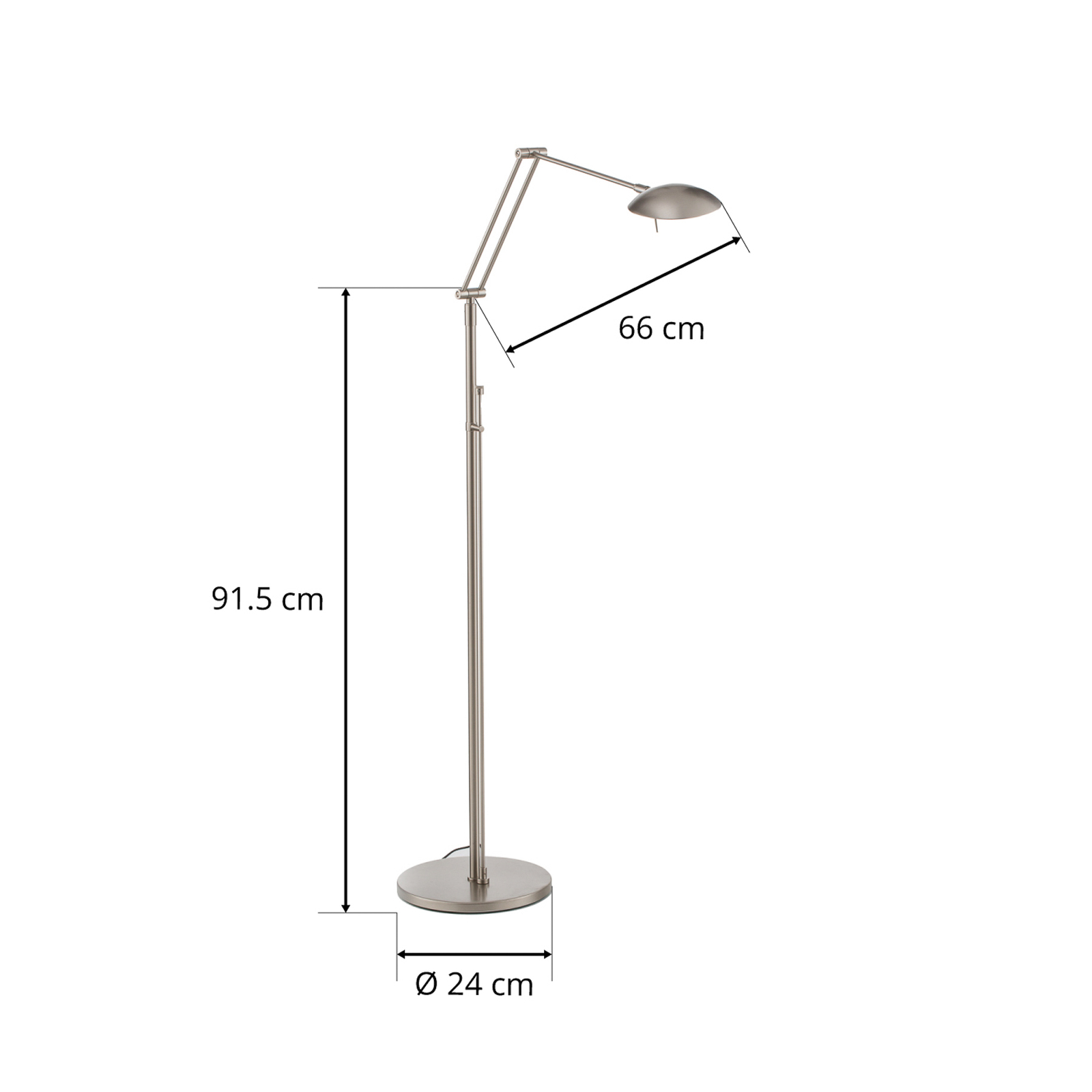 LED floor lamp Carl, nickel-coloured, adjustable, dimmable