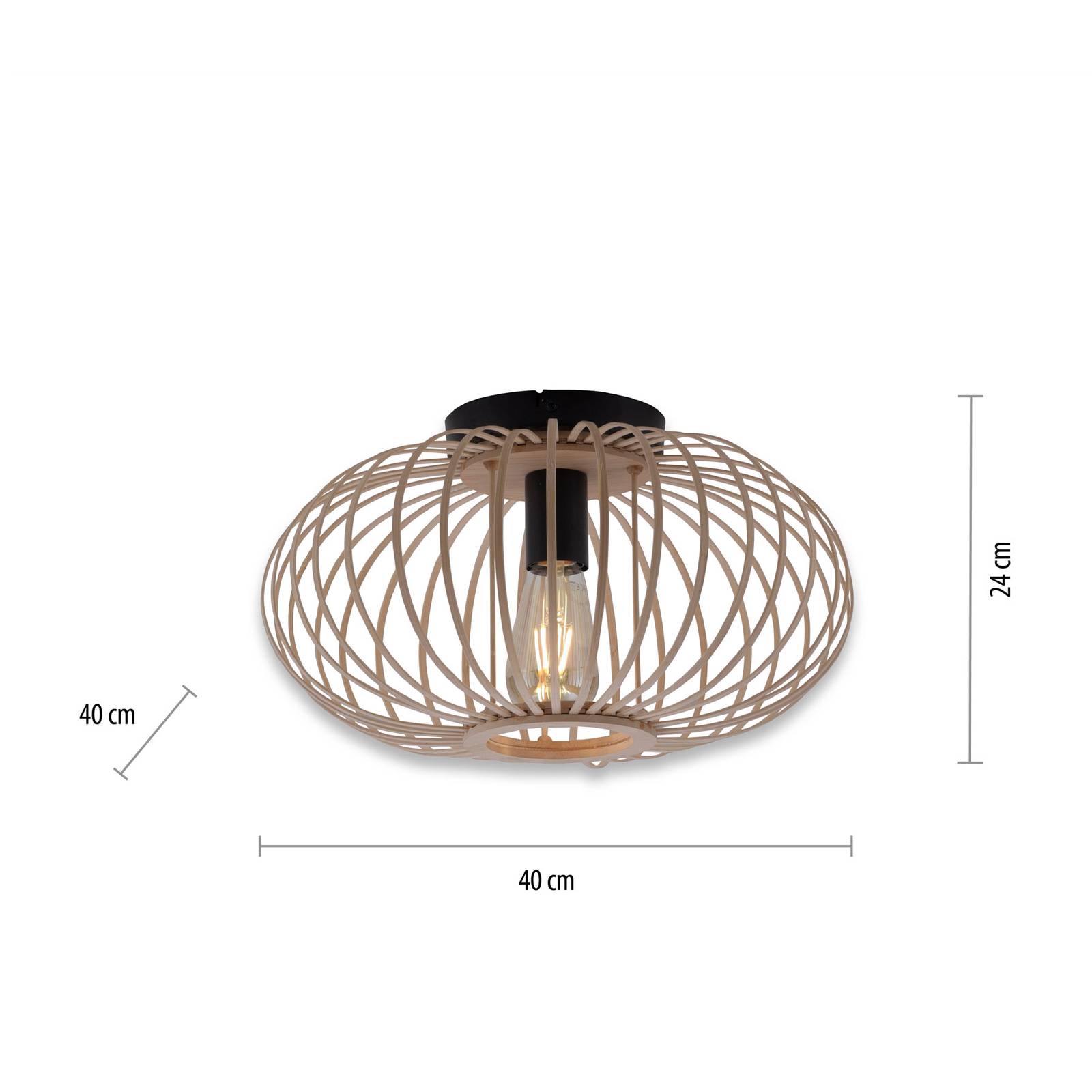 Lampa sufitowa Racoon wykonana z drewna, cienkie rozpórki, Ø 40cm