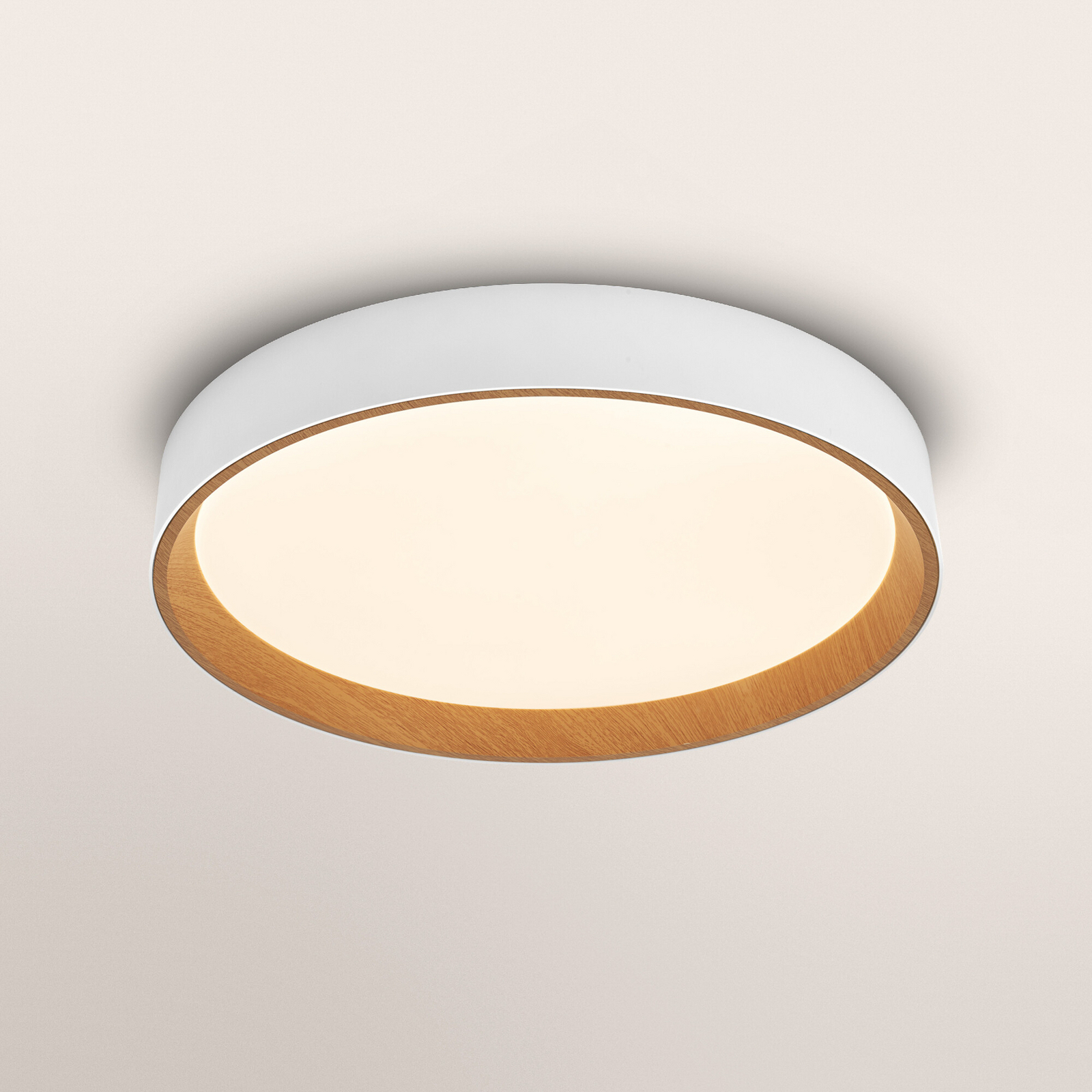 Φωτιστικό οροφής LED OSRAM ORBIS LARIOS, λευκό/ξύλο, Ø 49 cm, με ρυθμιστή Φωτιστικό οροφής LED OSRAM ORBIS LARIOS, λευκό/ξύλο, Ø 49 cm, με ρυθμιστή